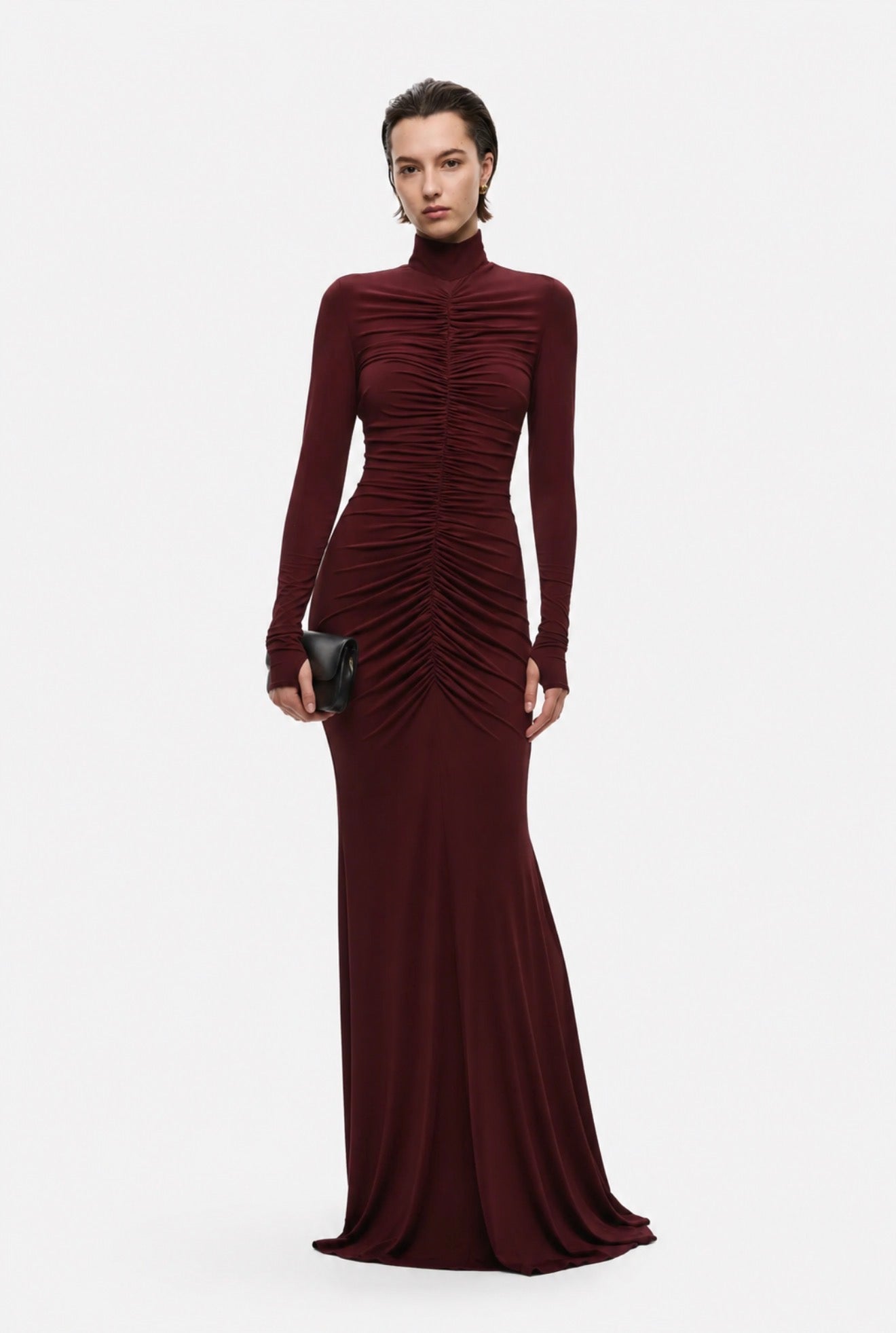 THE GATHERED LONG SLEEVE MAXI DRESS