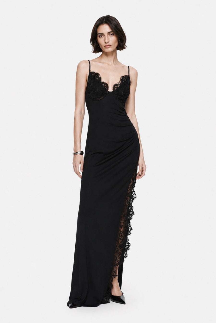 THE LACE TRIM JERSEY DRESS