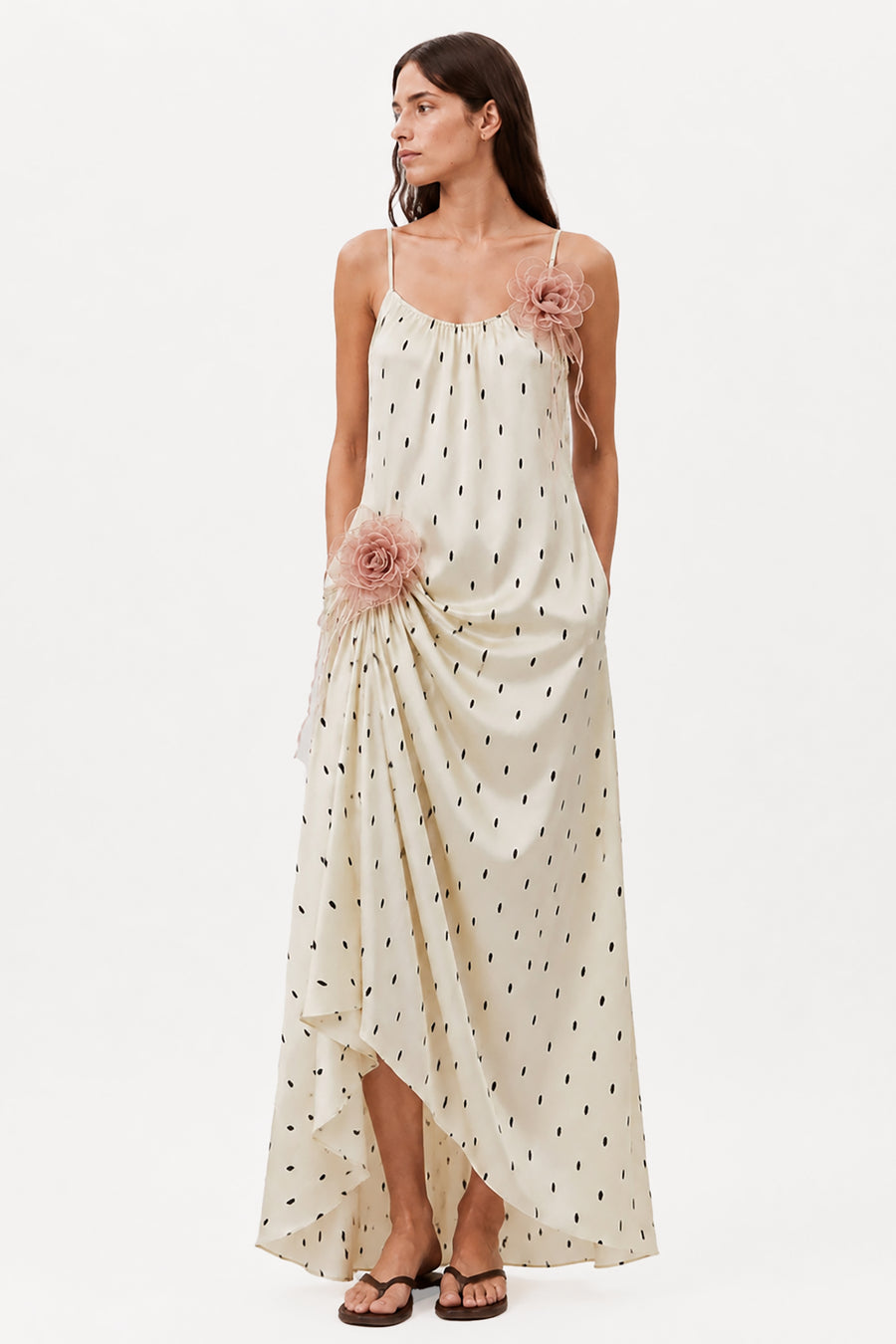 MARISOL ROSETTE DRAPE MAXI DRESS