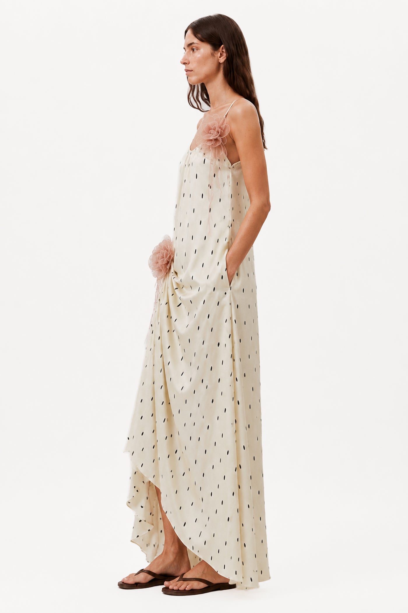 MARISOL ROSETTE DRAPE MAXI DRESS