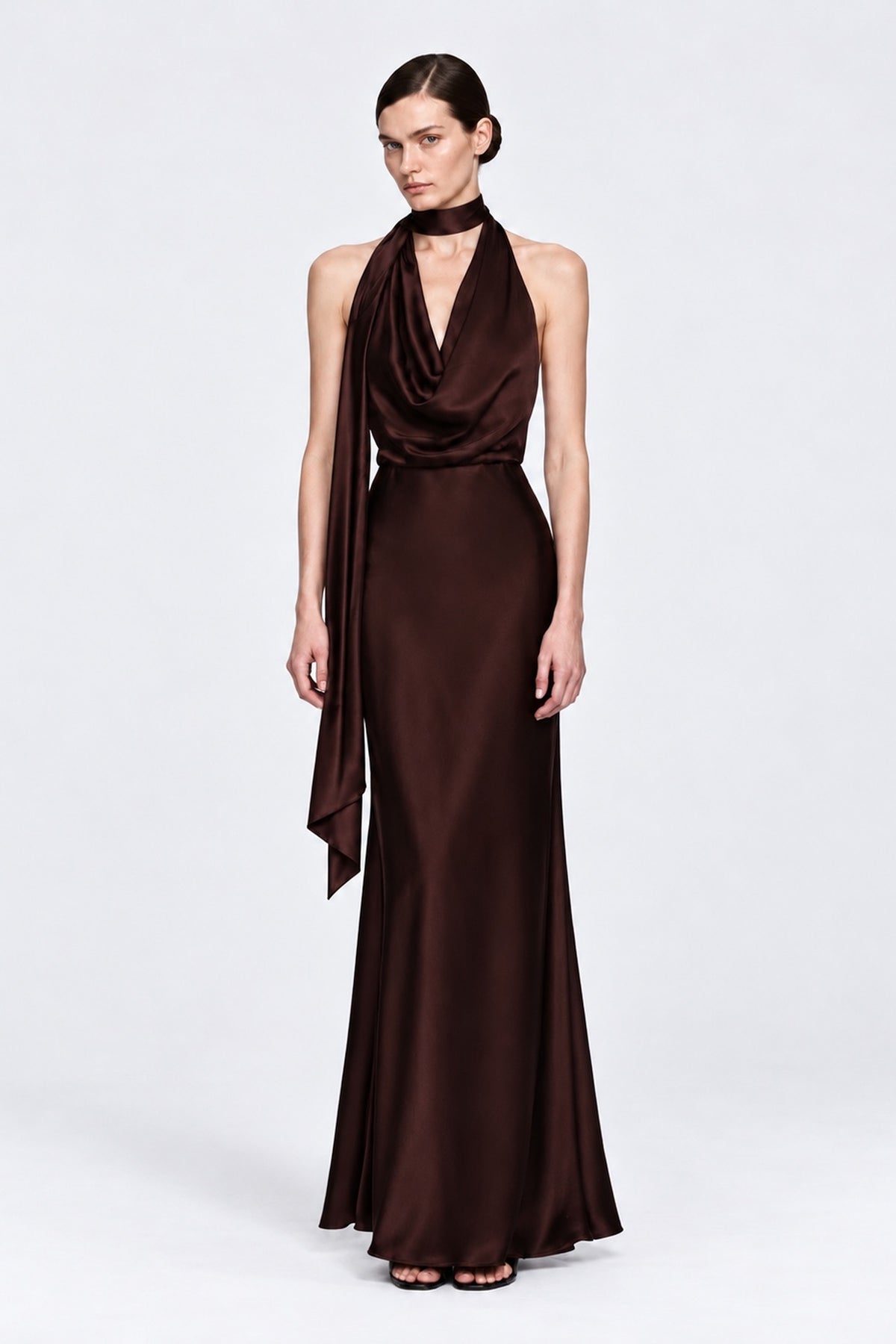 ACETATE COWL NECK DRESS