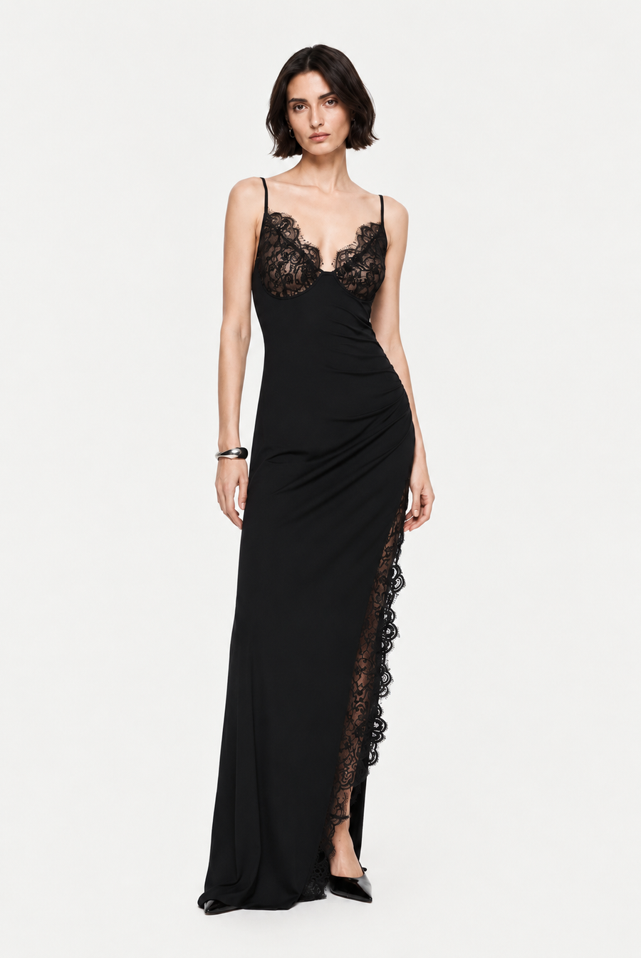 THE LACE TRIM JERSEY DRESS
