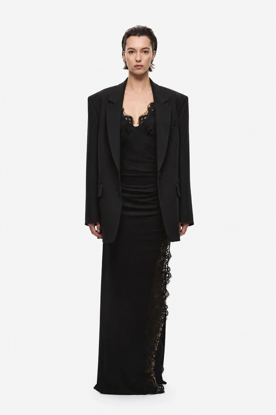 THE LACE TRIM JERSEY DRESS