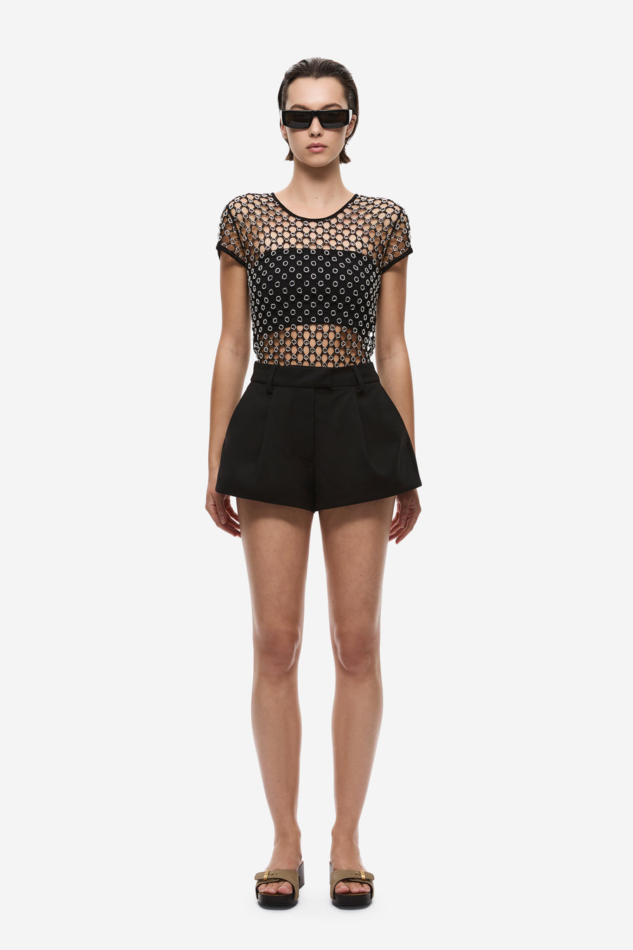 THE HAND CROCHET BEADED CROPPED TEE