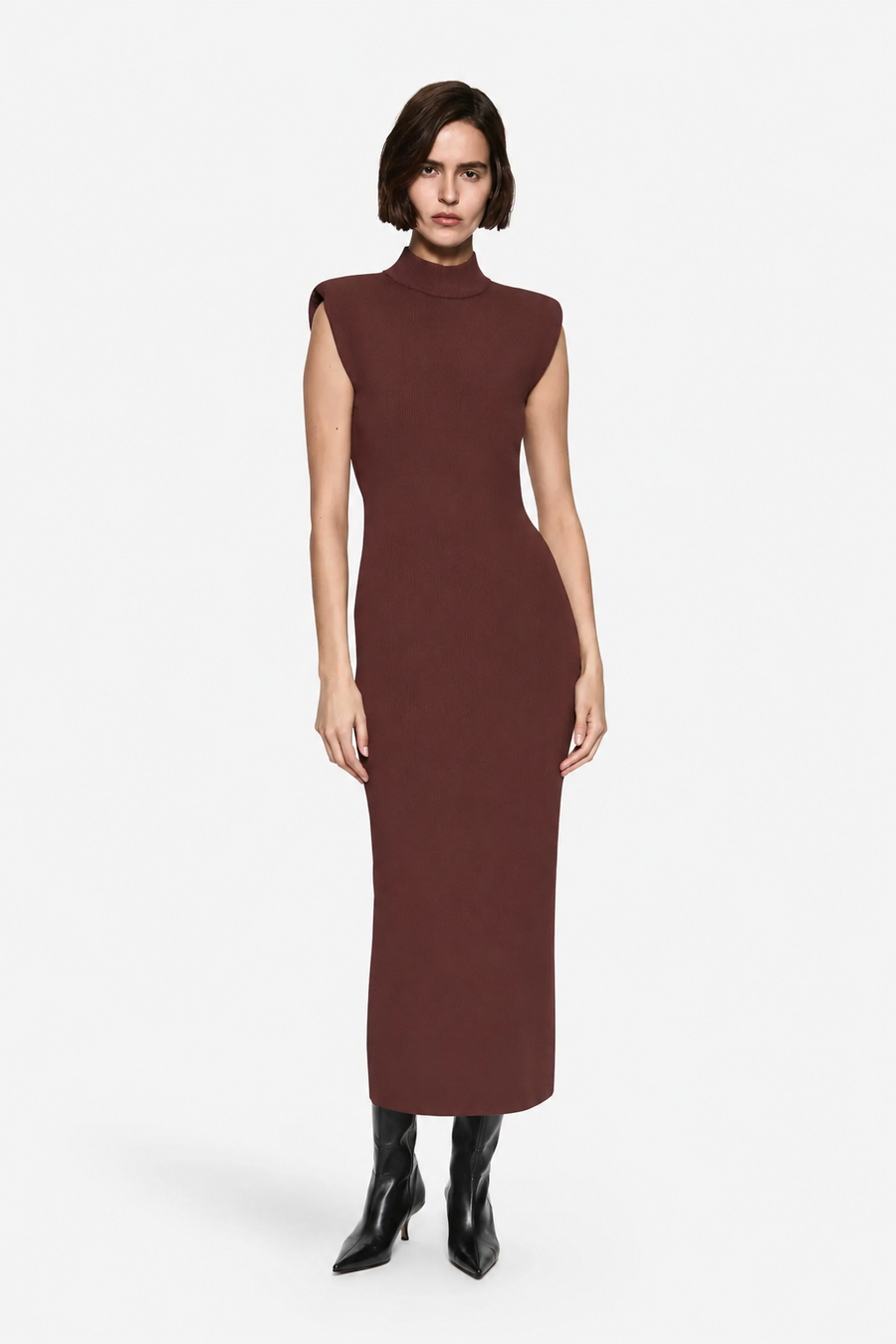 PADDED SHOULDER COMPACT KNIT DRESS