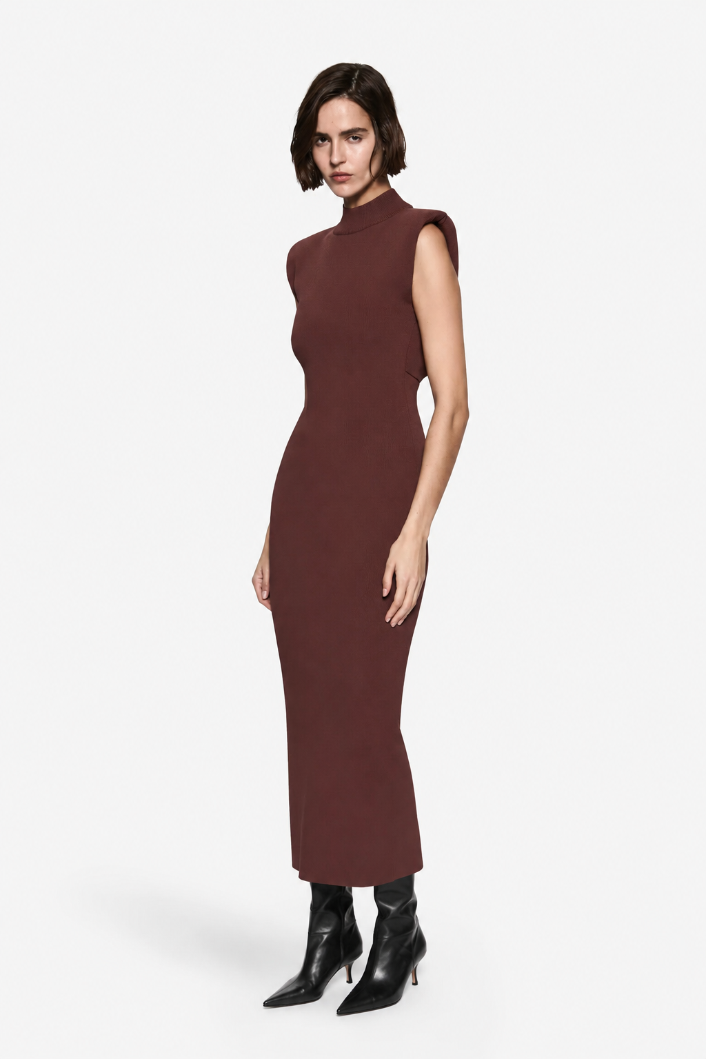 PADDED SHOULDER COMPACT KNIT DRESS