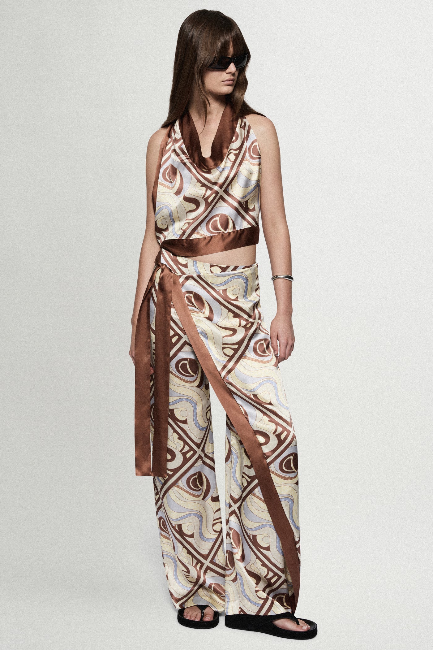 PRINTED SILK HALTER TOP