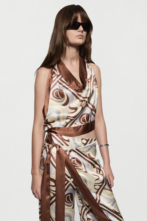 PRINTED SILK HALTER TOP