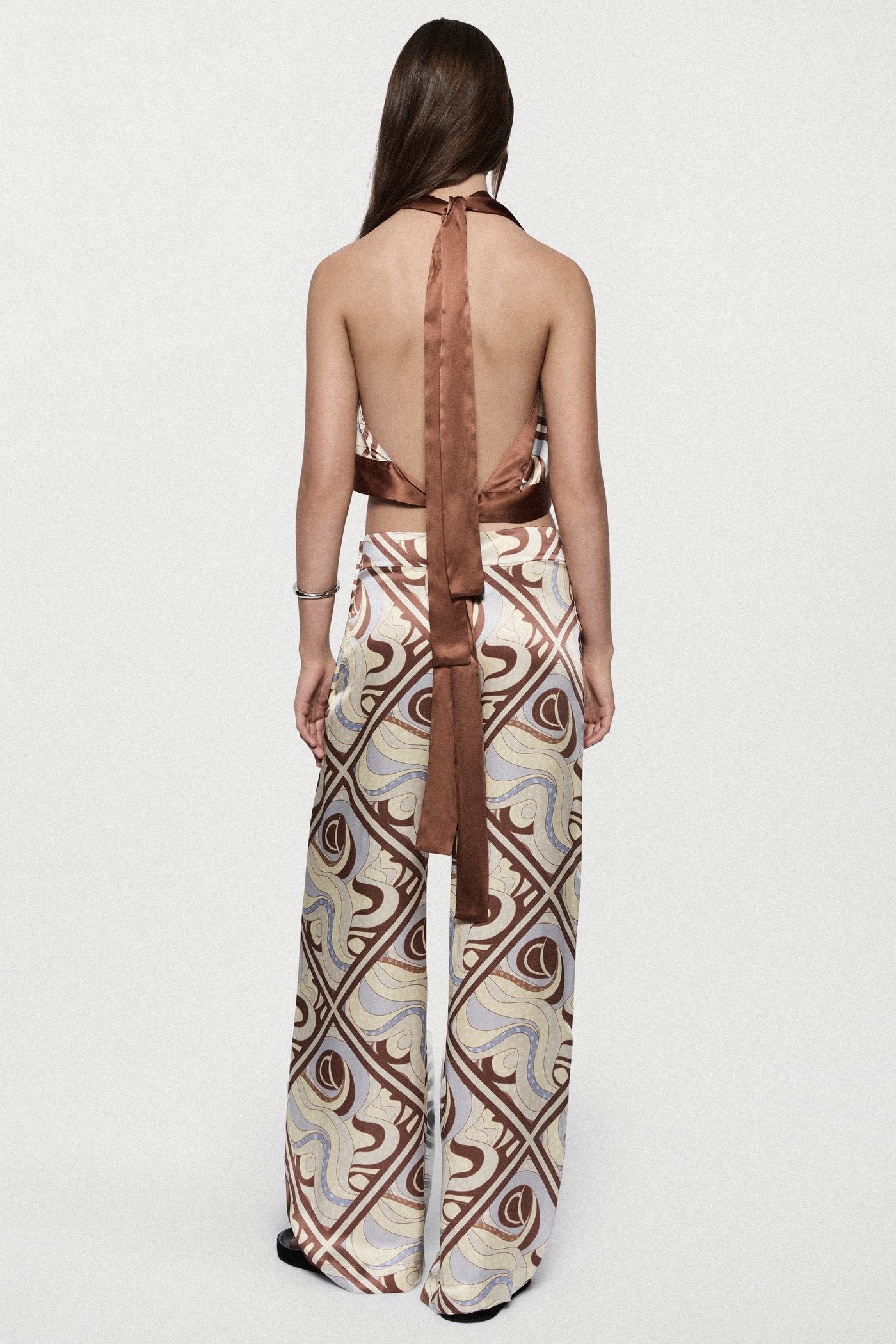 PRINTED SILK HALTER TOP