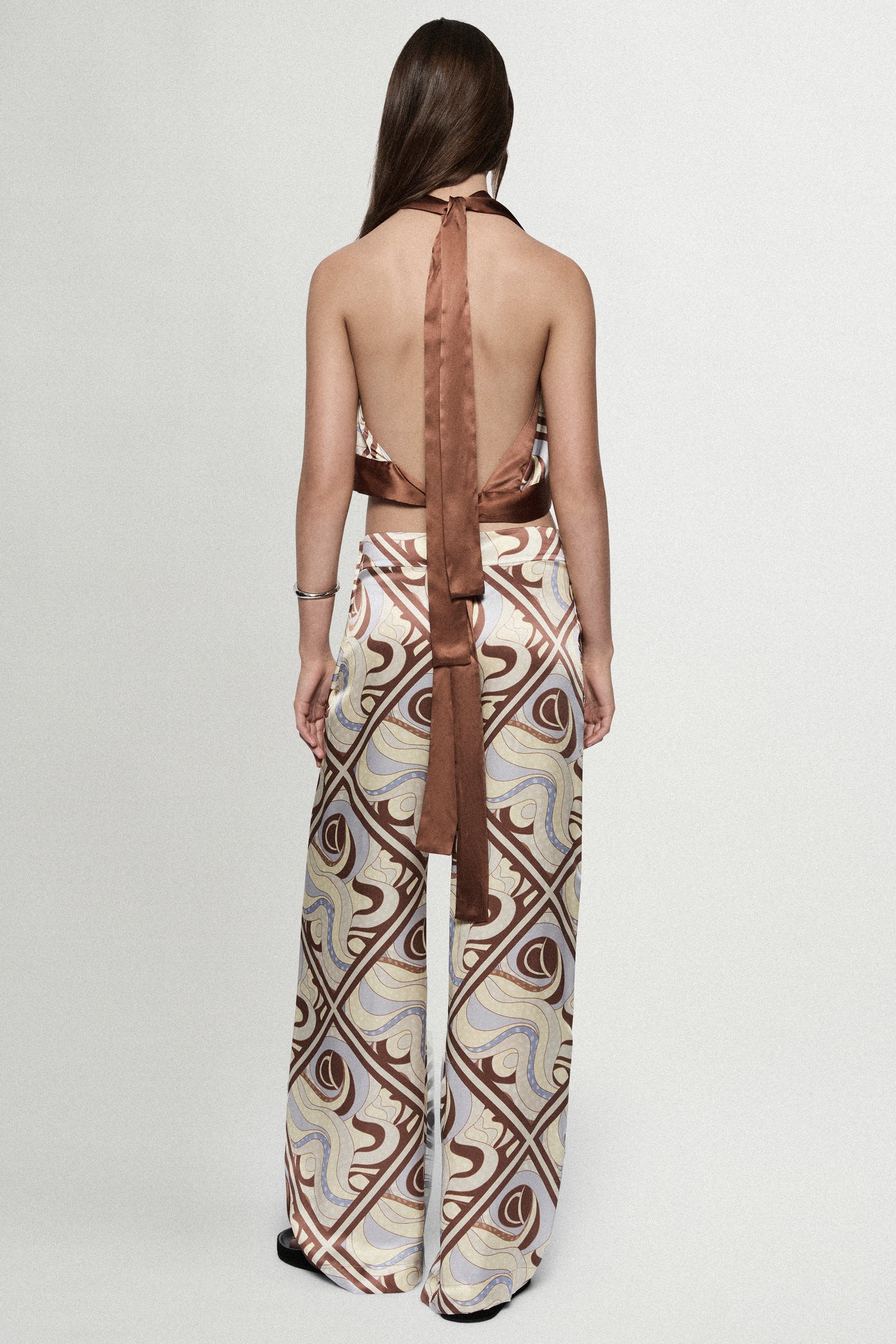 PRINTED SILK HALTER TOP