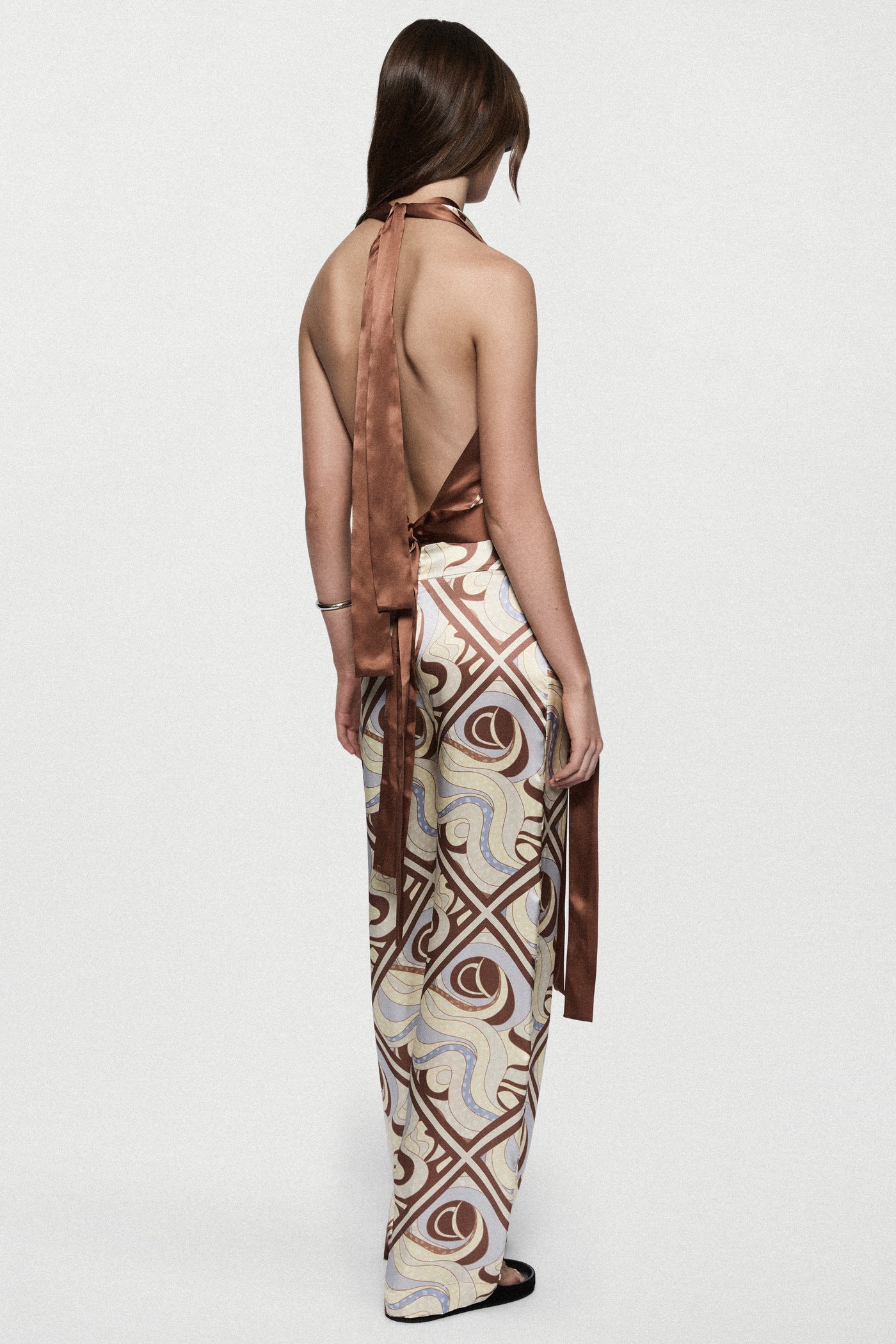 PRINTED SILK HALTER TOP