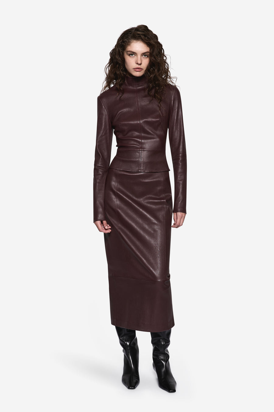 STRETCH LEATHER LONG SLEEVE TOP