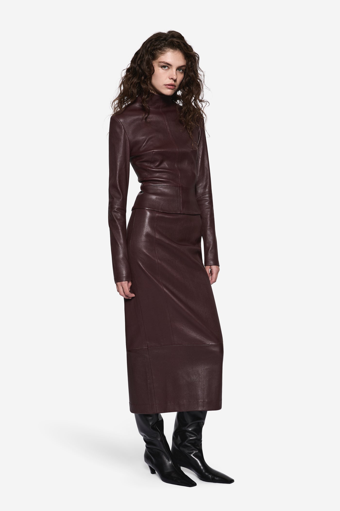 STRETCH LEATHER LONG SLEEVE TOP