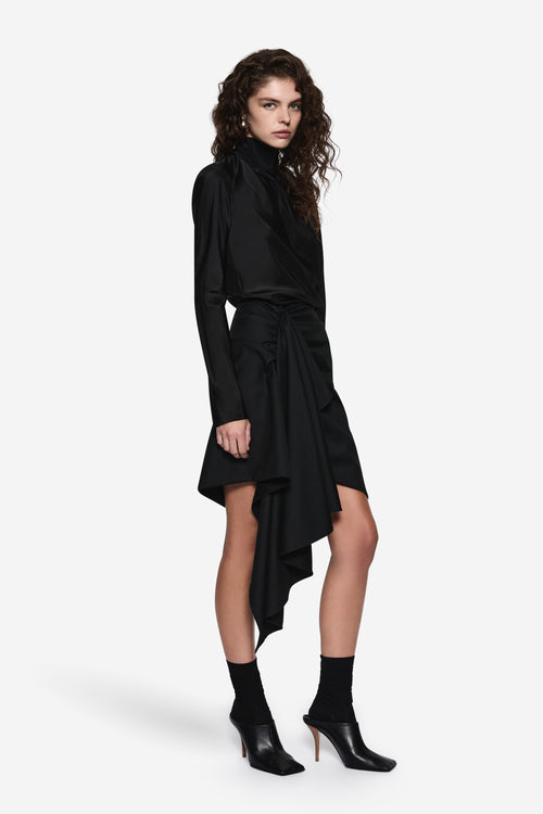 DRAPED WOOL SUITING SKIRT