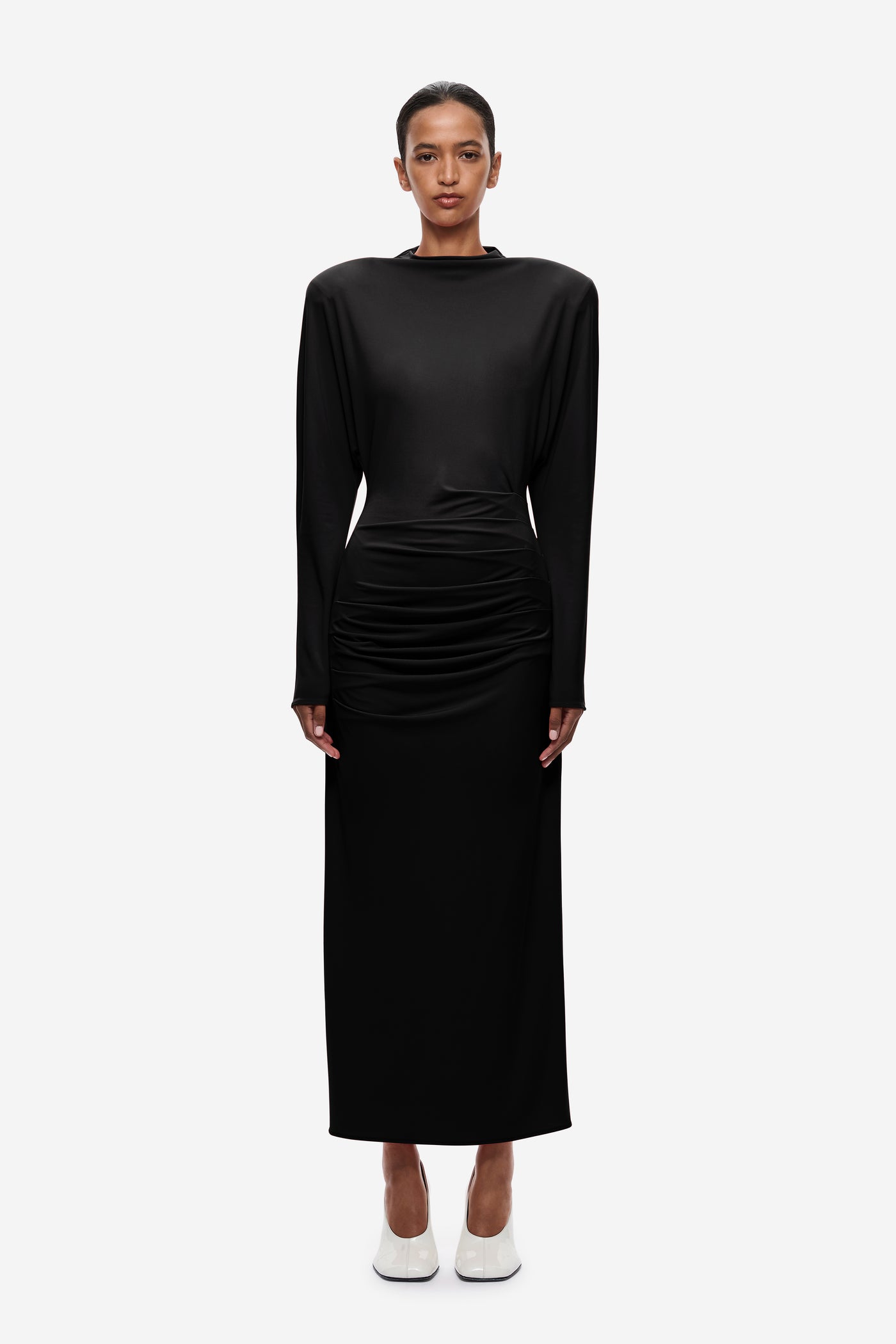THE BATWING JERSEY DRAPED MIDI DRESS
