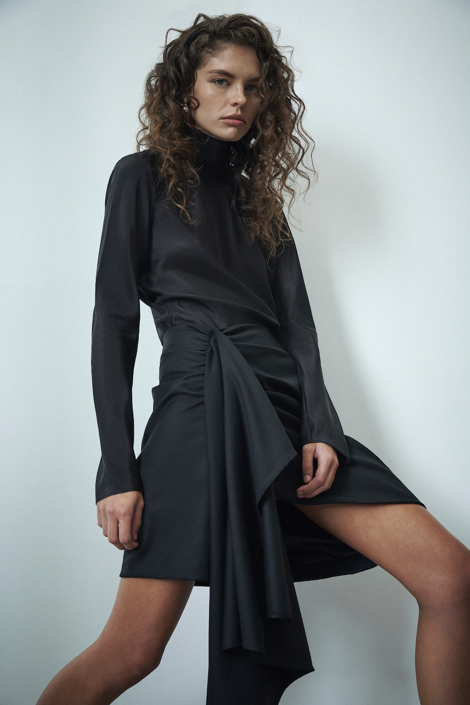 DRAPED WOOL SUITING SKIRT