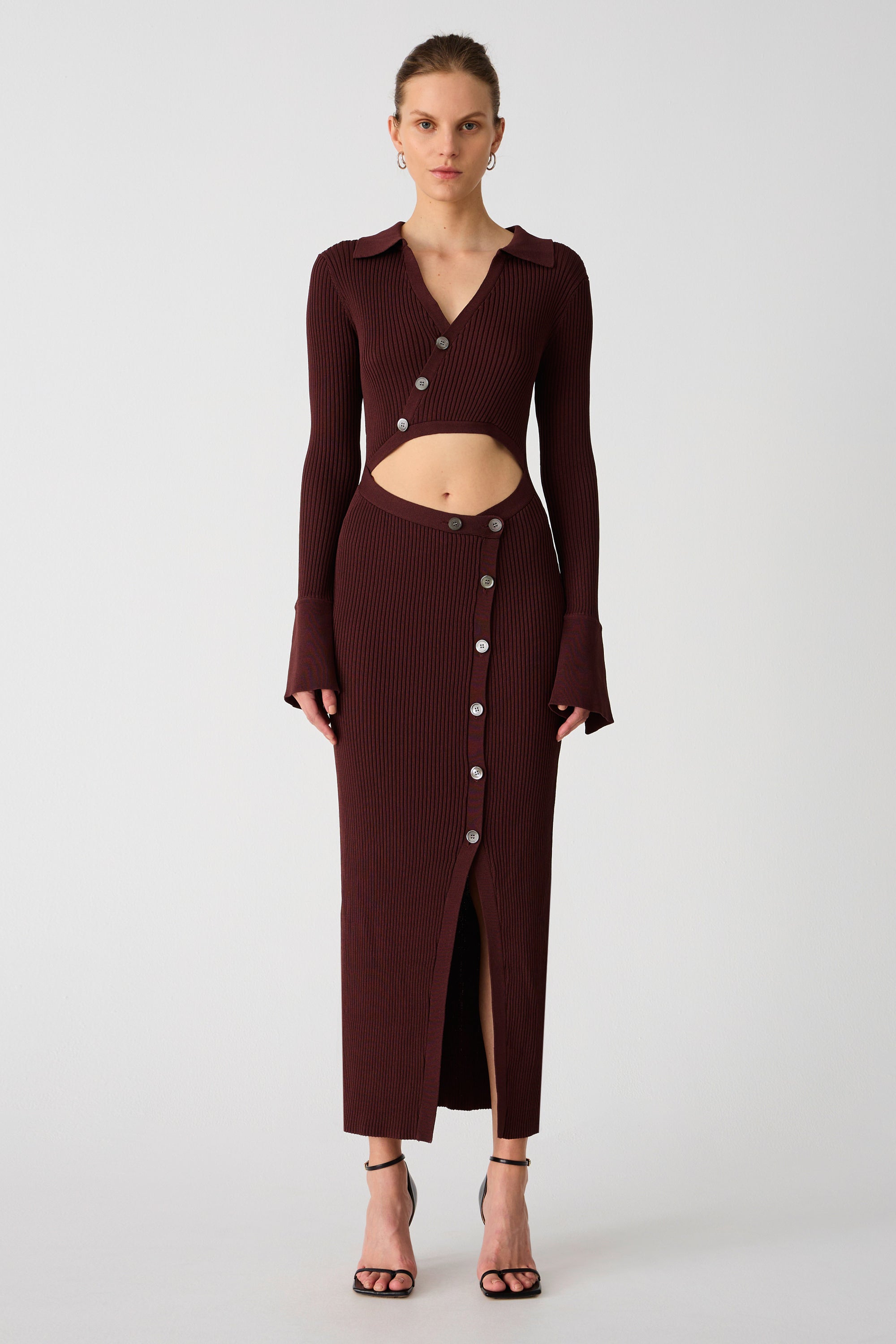 POPPY KNIT MIDI DRESS-CHOCOLATE BROWN / XS Misha