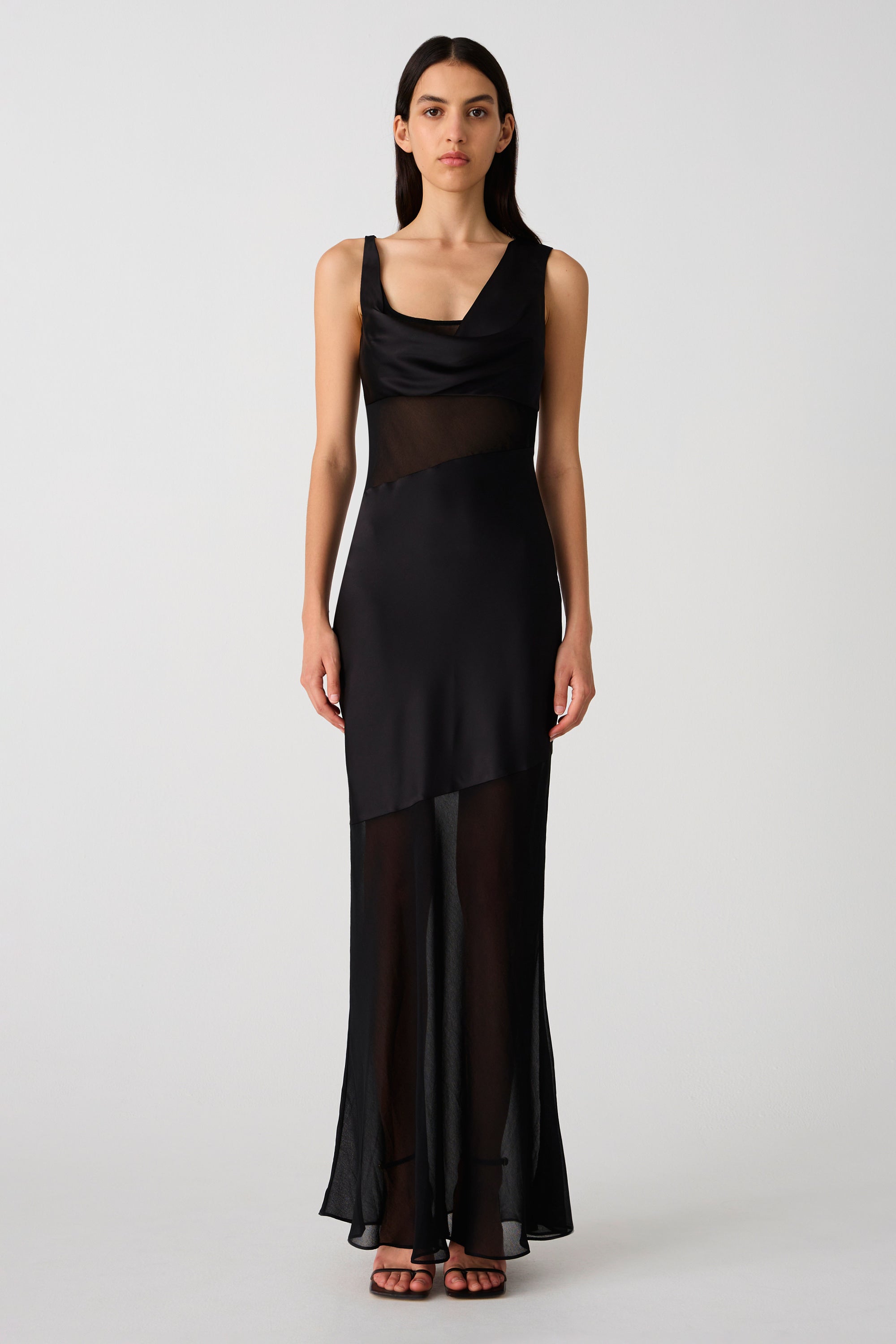 IDALIA SATIN & GEORGETTE MAXI DRESS-BLACK / S Misha