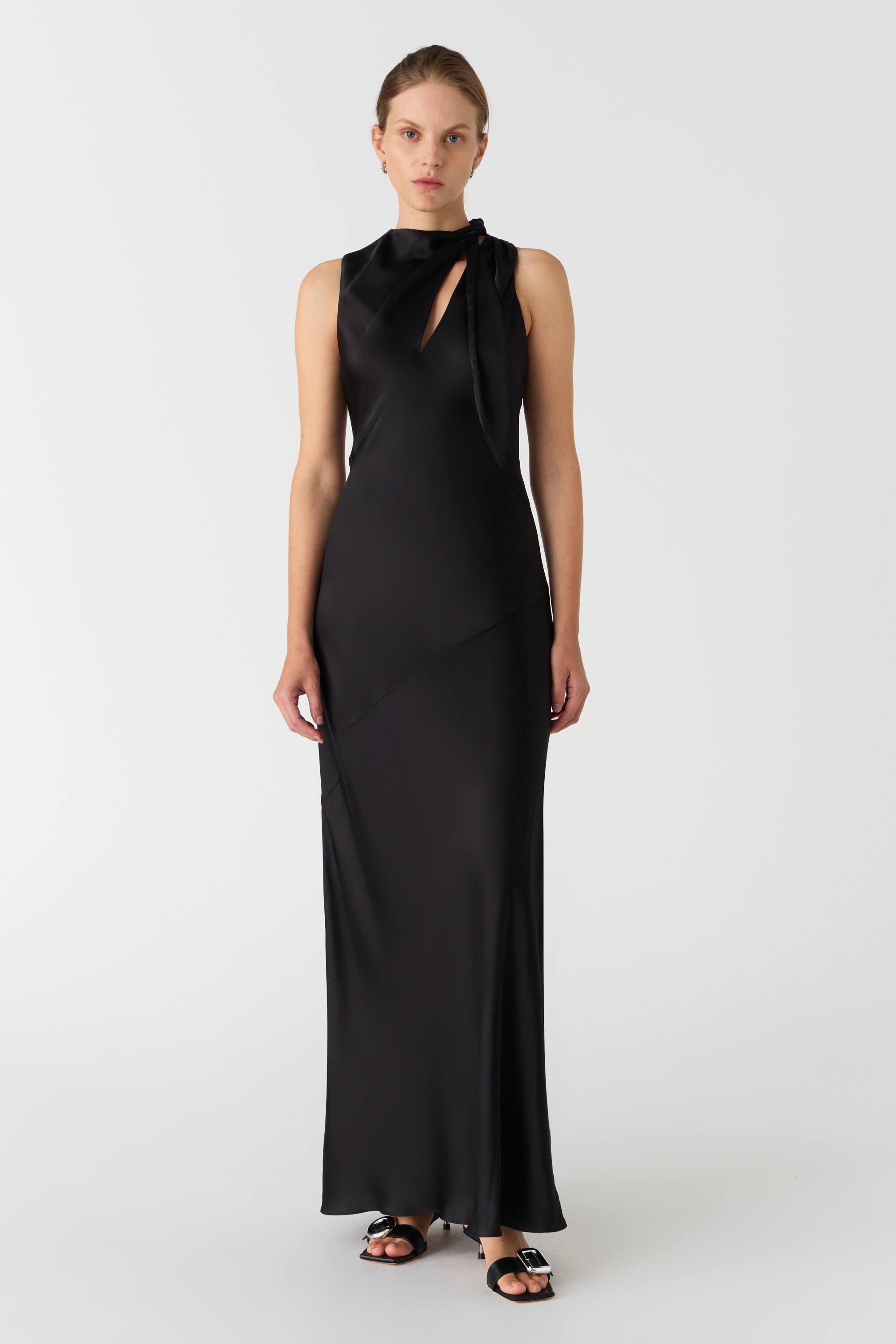 NOELIA SATIN MAXI DRESS-BLACK / XXS Misha