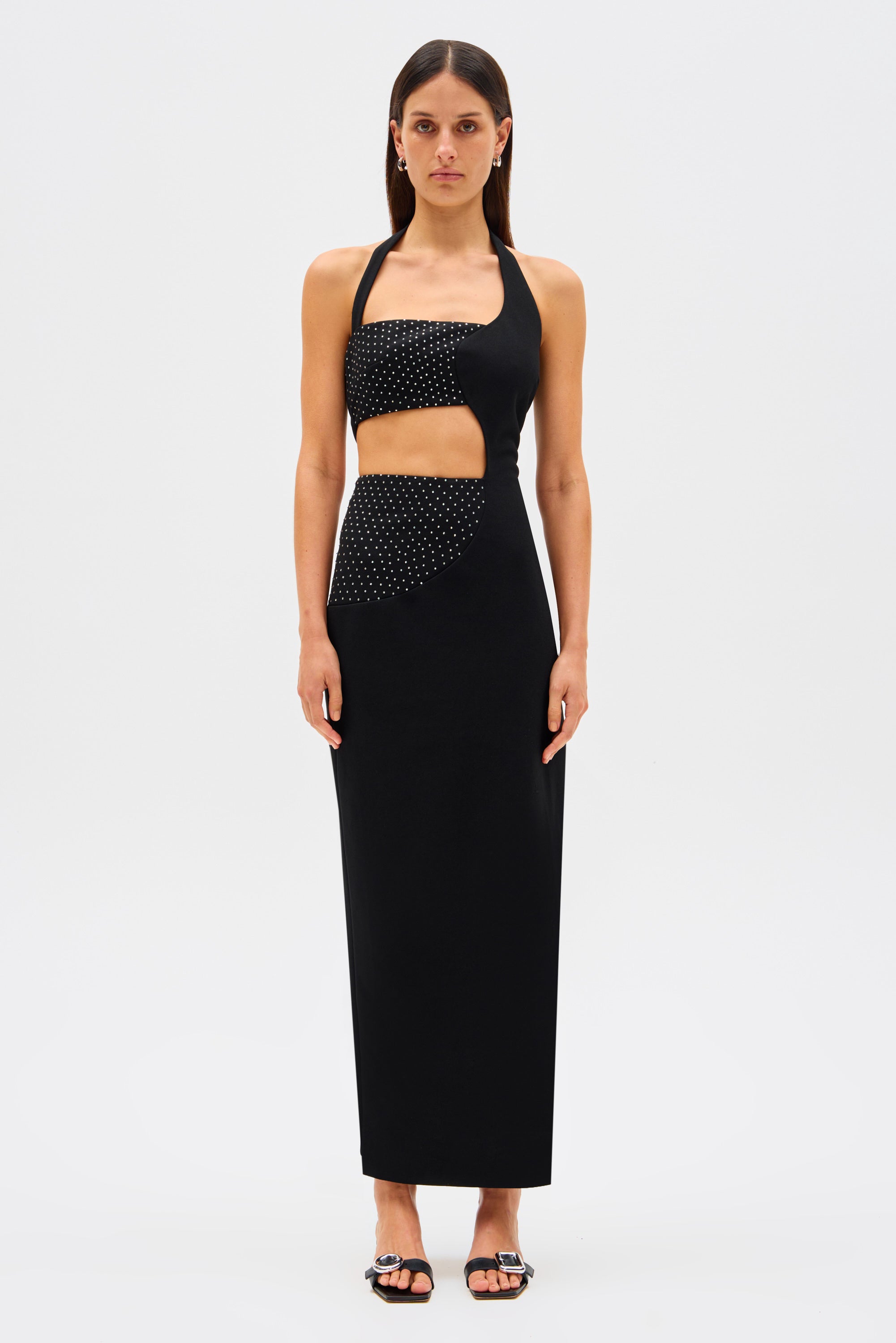 POLINA CREPE & DIAMANTÉ MAXI DRESS-BLACK / XS Misha
