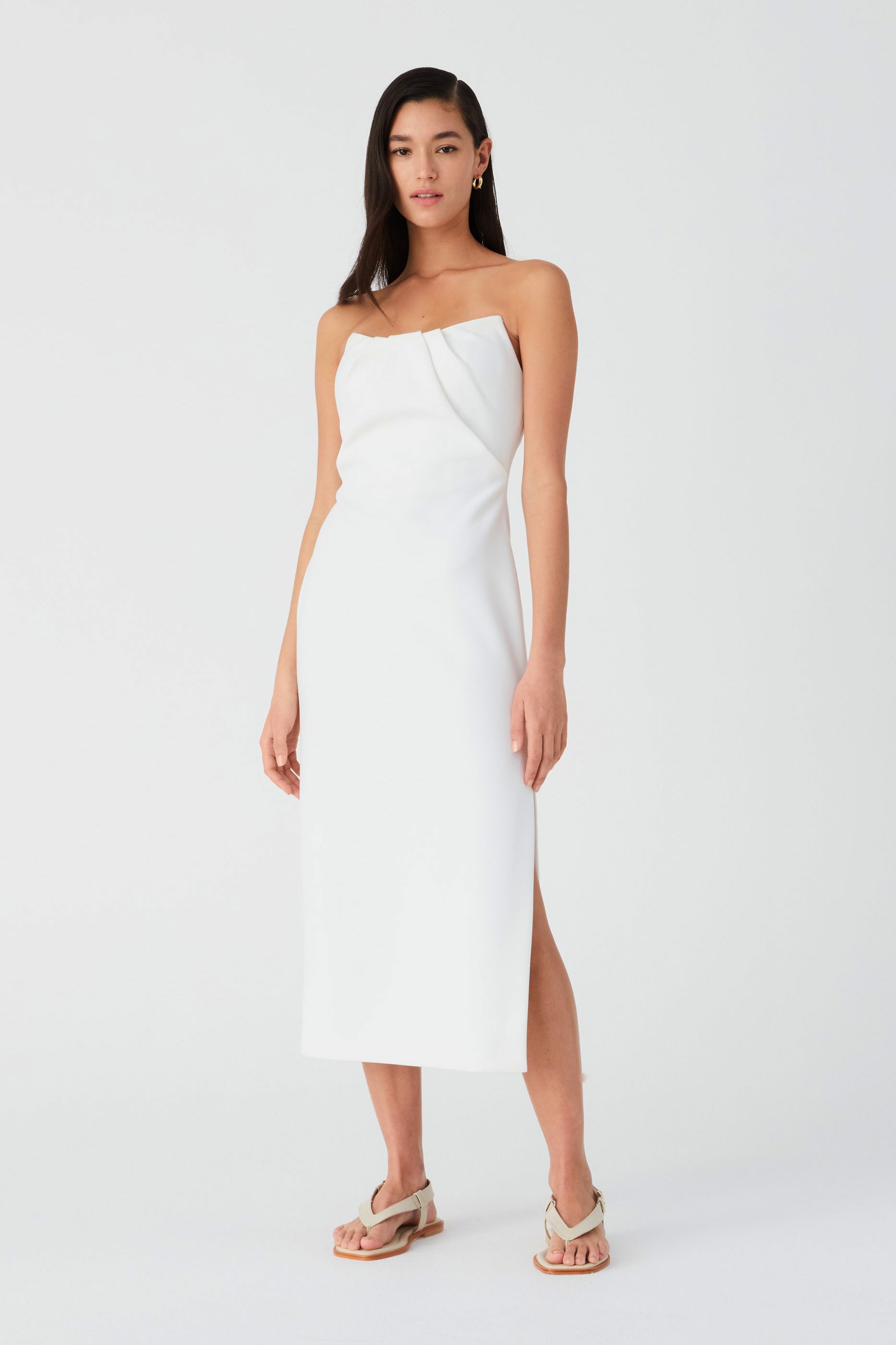 MARCY CREPE MIDI DRESS IVORY XS