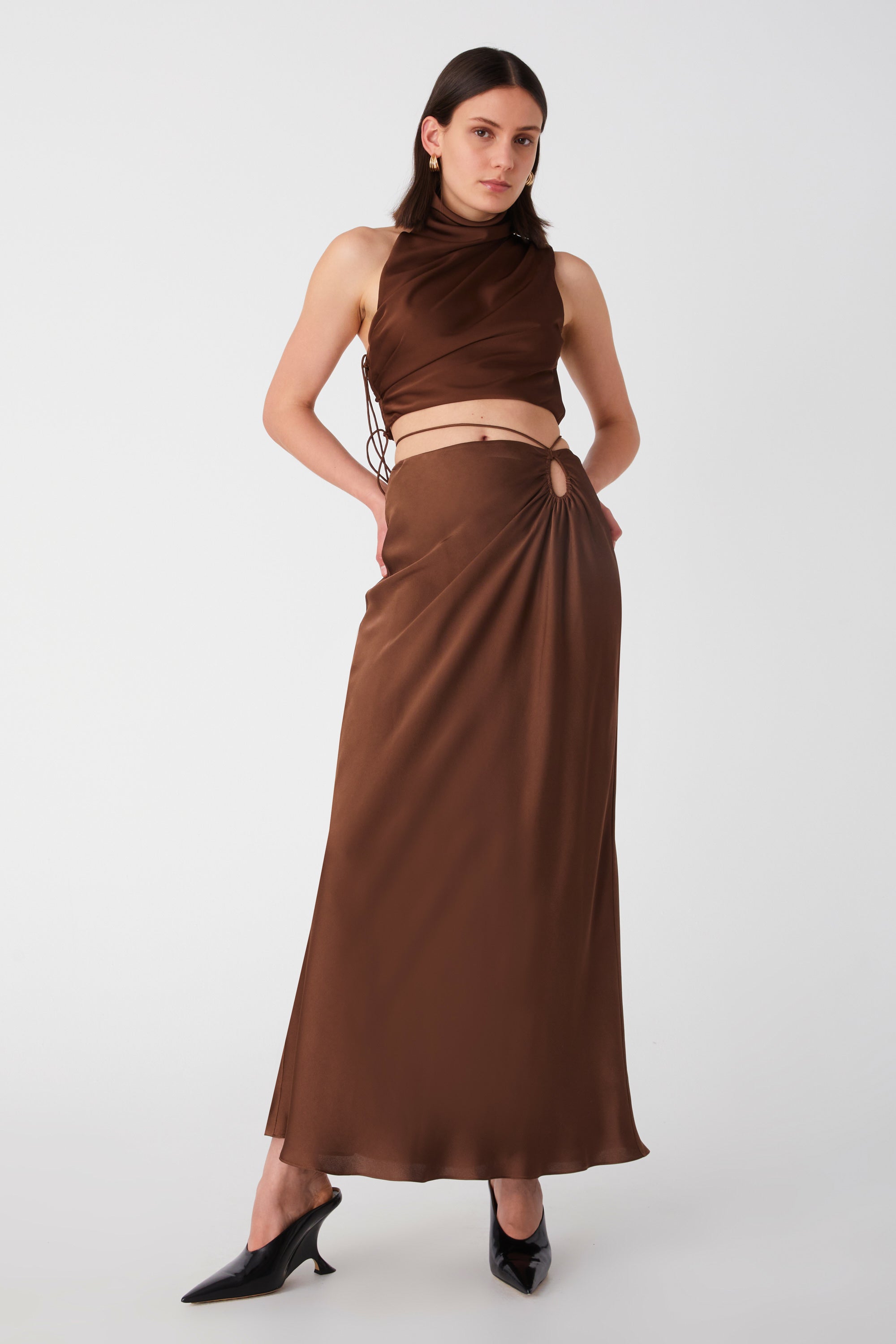 Brown evening skirt hotsell