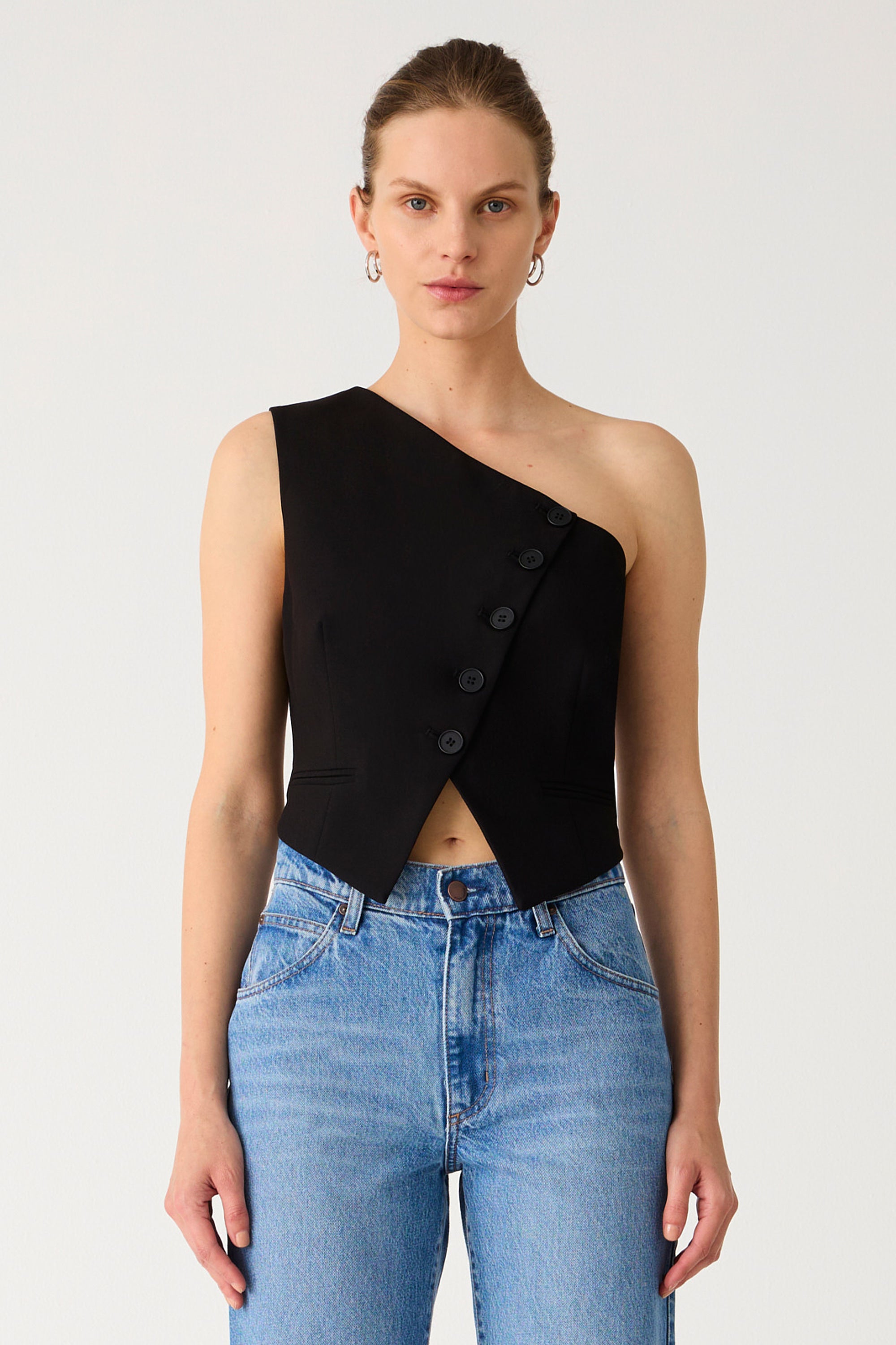 Black one shoulder vest top 2025