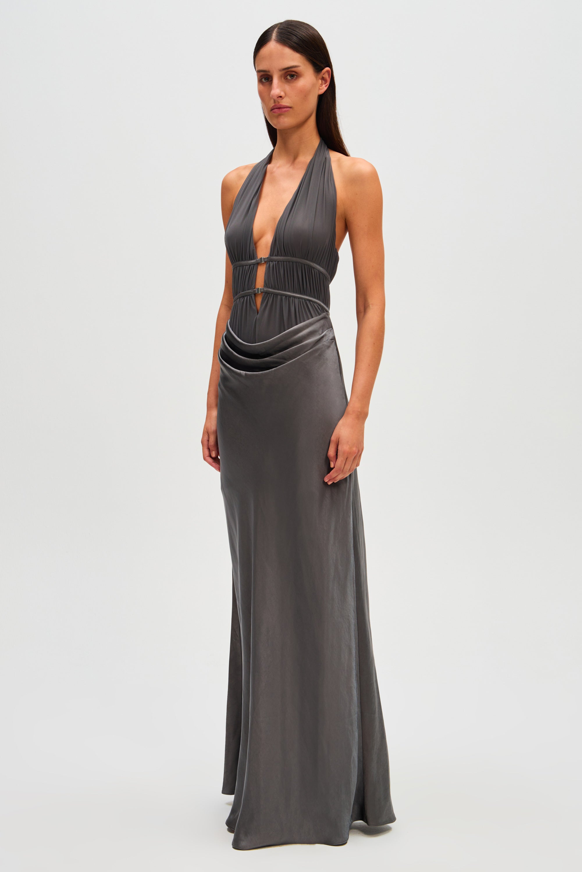 CELINE SATIN MAXI DRESS-PEWTER L - Main Image