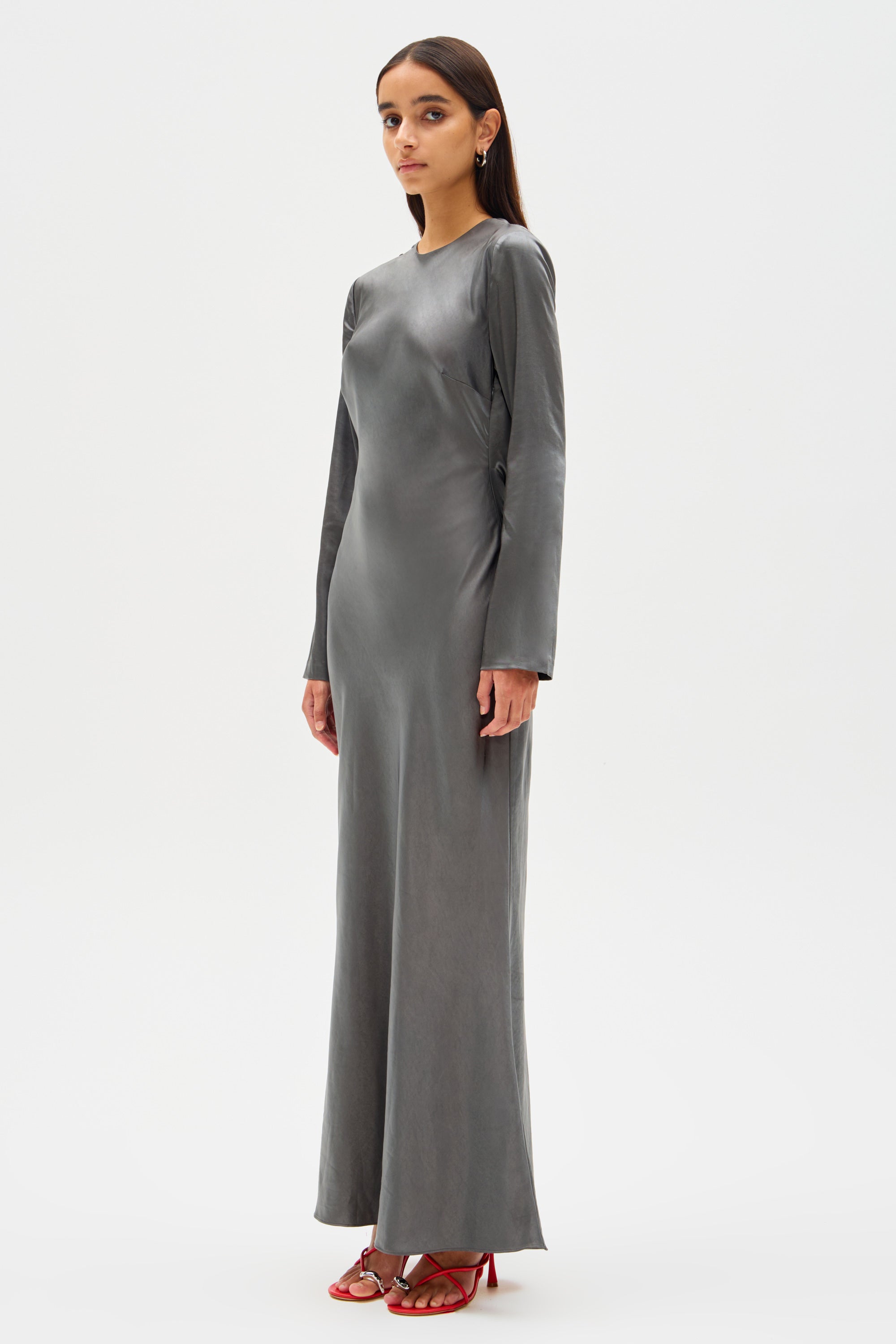 Grey silk maxi dress shop
