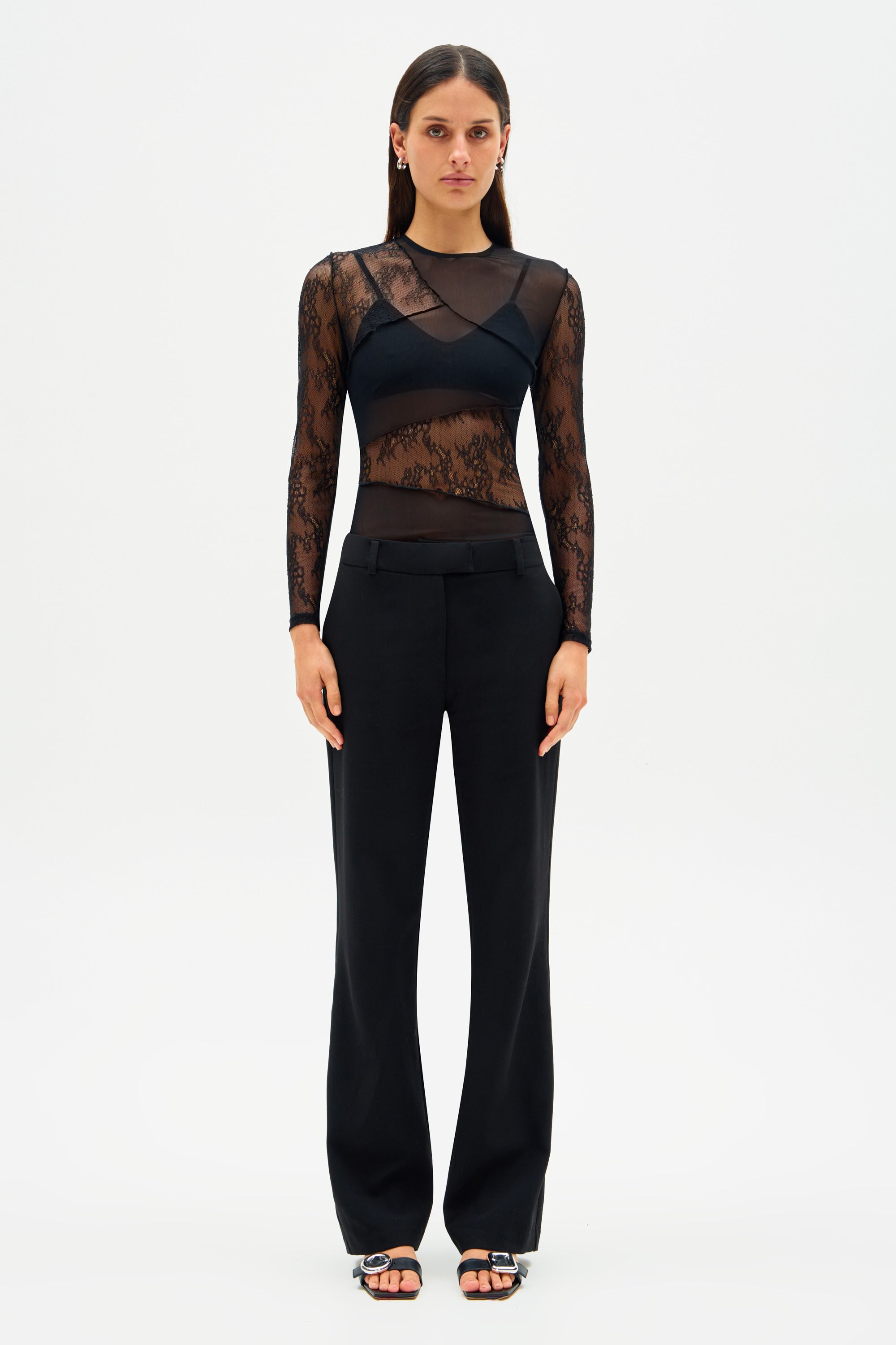Lace mesh long sleeve top 2025