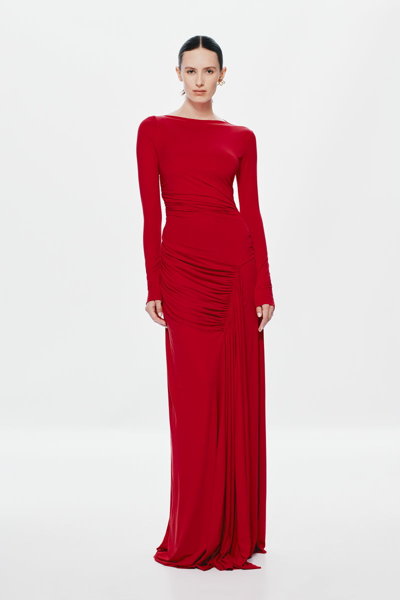 long red dress with sleeves MISHA | The Glacier Cupro Long Sleeve Dress