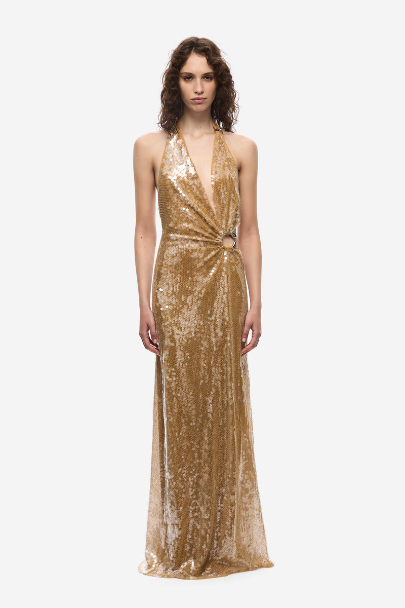 MISHA The Devon Sequin Dress in Metallic Gold