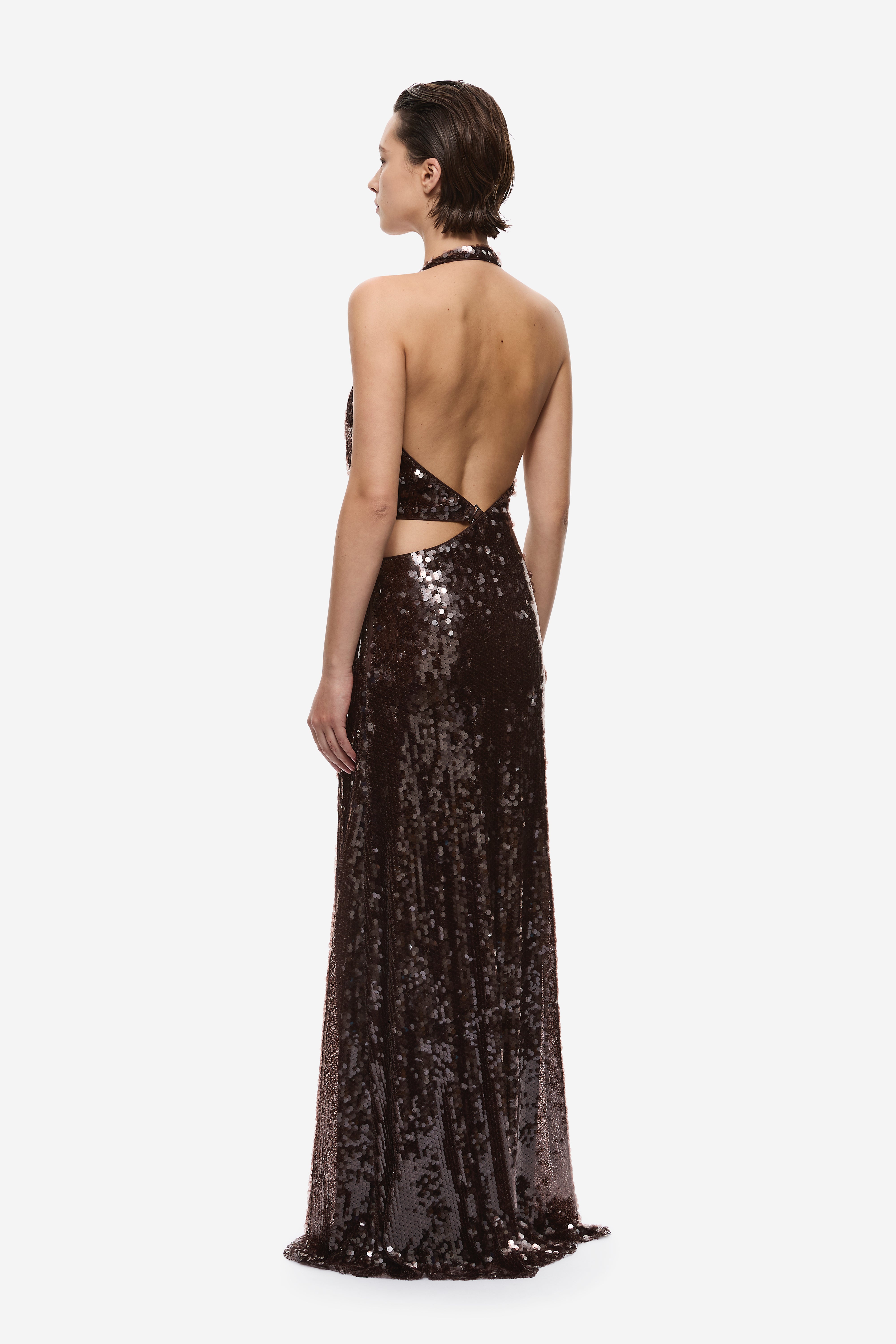 chocolate sequin dress MISHA | The Devon Sequin Dress