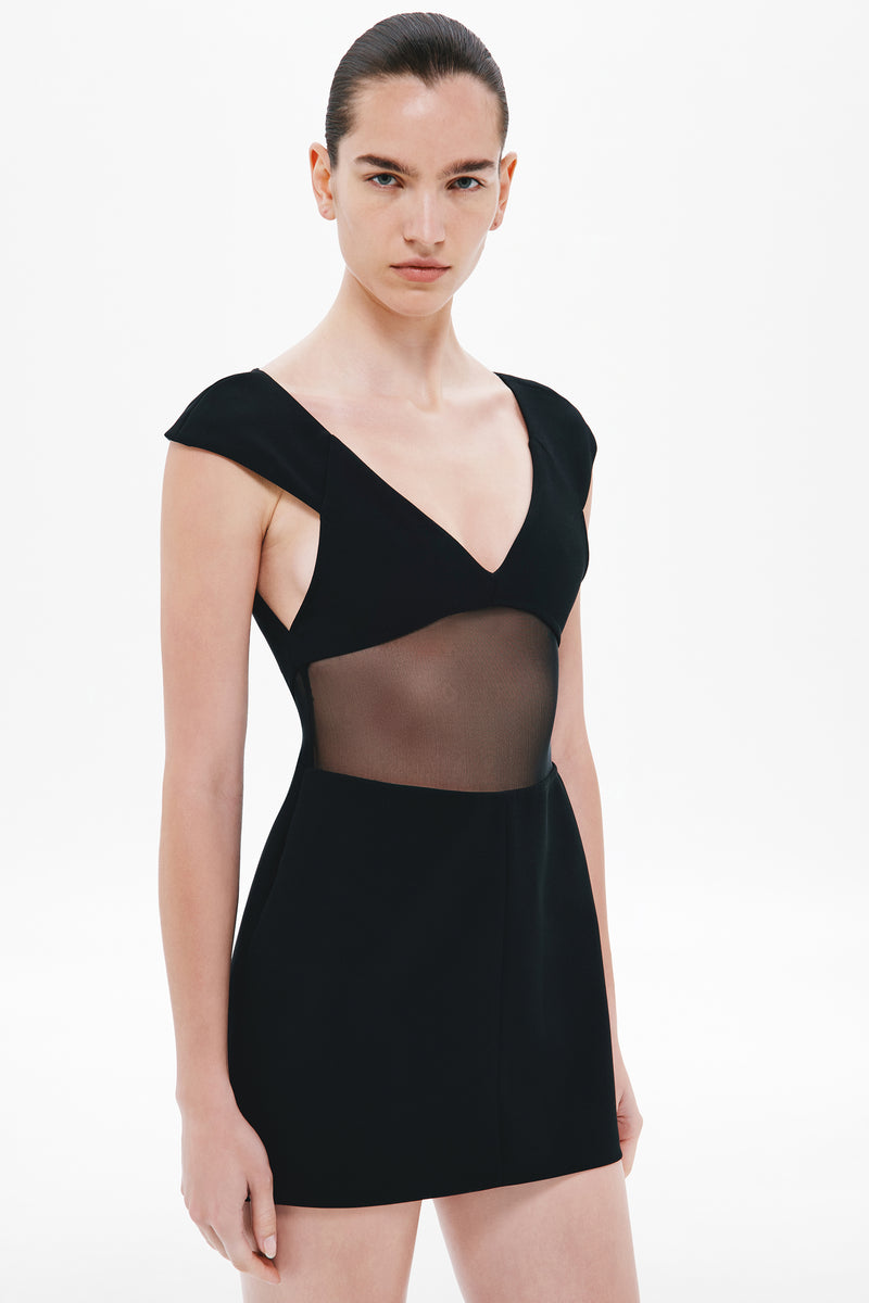 THE SALVADOR BONDED CREPE MINI DRESS-BLACK / XS