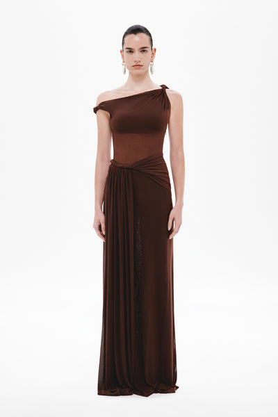 misha sisal one-shoulder twist mesh maxi dress MISHA Sisal One-Shoulder Twist Mesh Maxi Dress