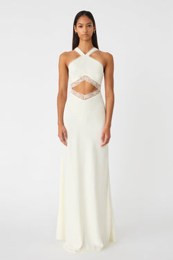 AZALIA LACE TRIM SATIN MAXI DRESS