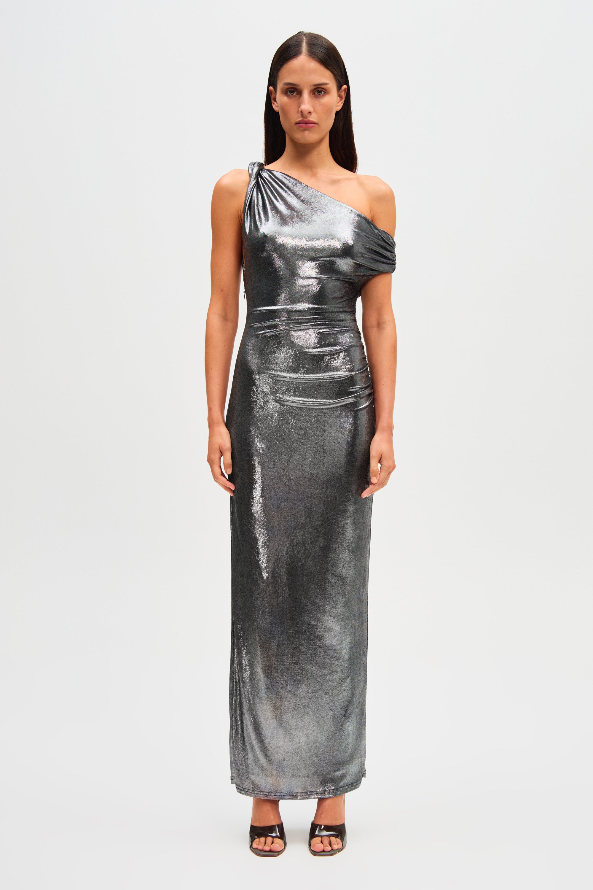 Metallic grey dress sales
