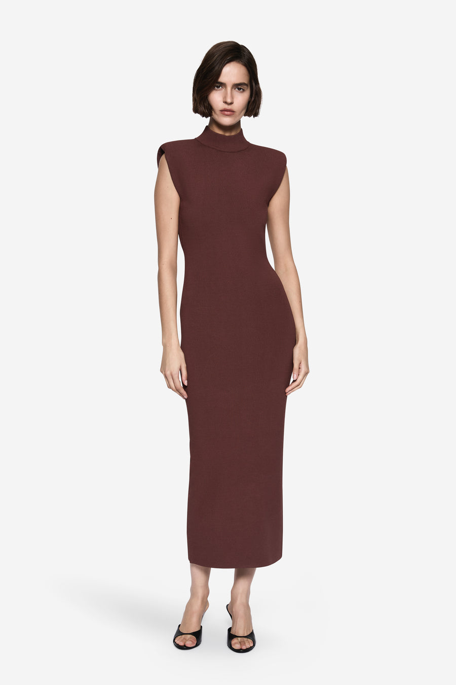 PADDED SHOULDER COMPACT KNIT DRESS