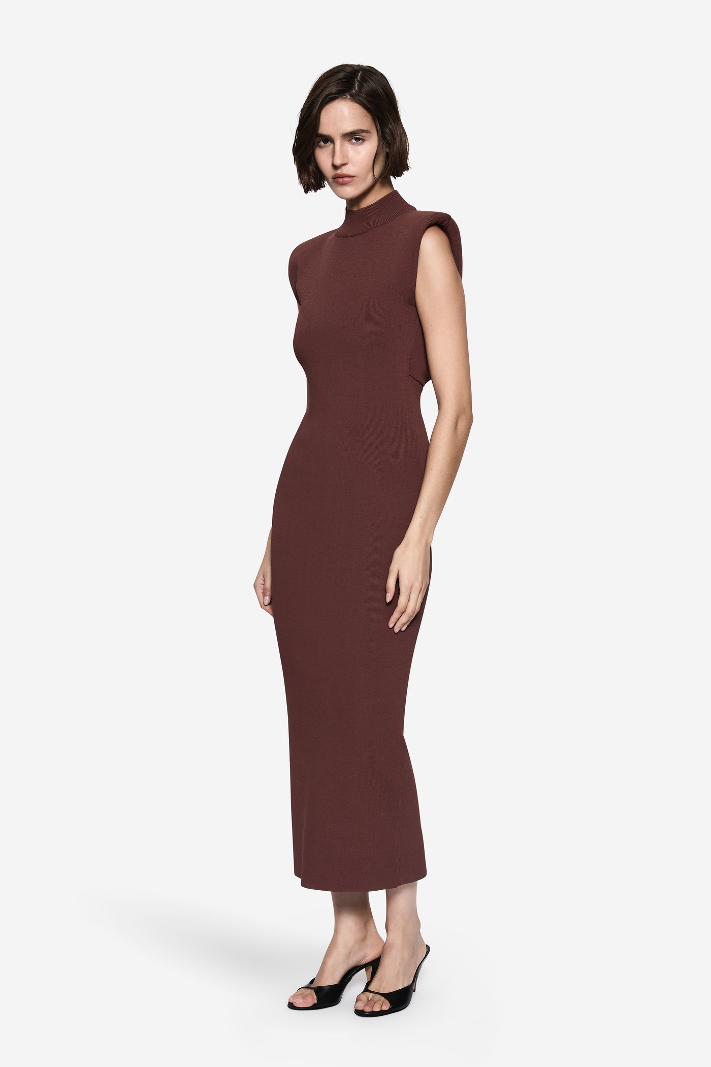 PADDED SHOULDER COMPACT KNIT DRESS