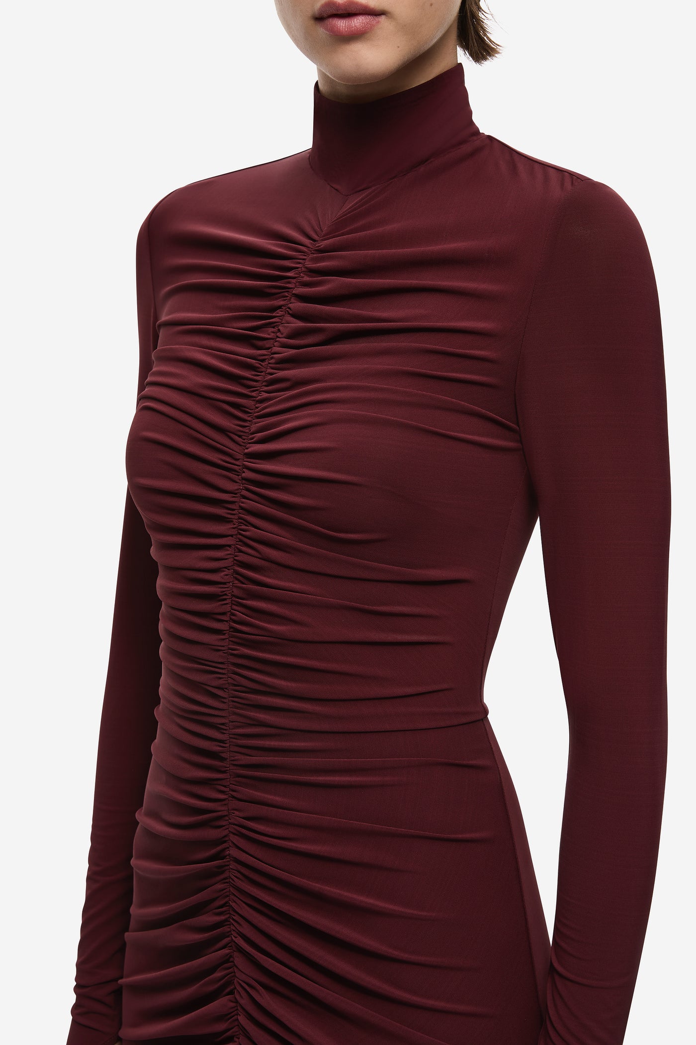 THE GATHERED LONG SLEEVE MAXI DRESS