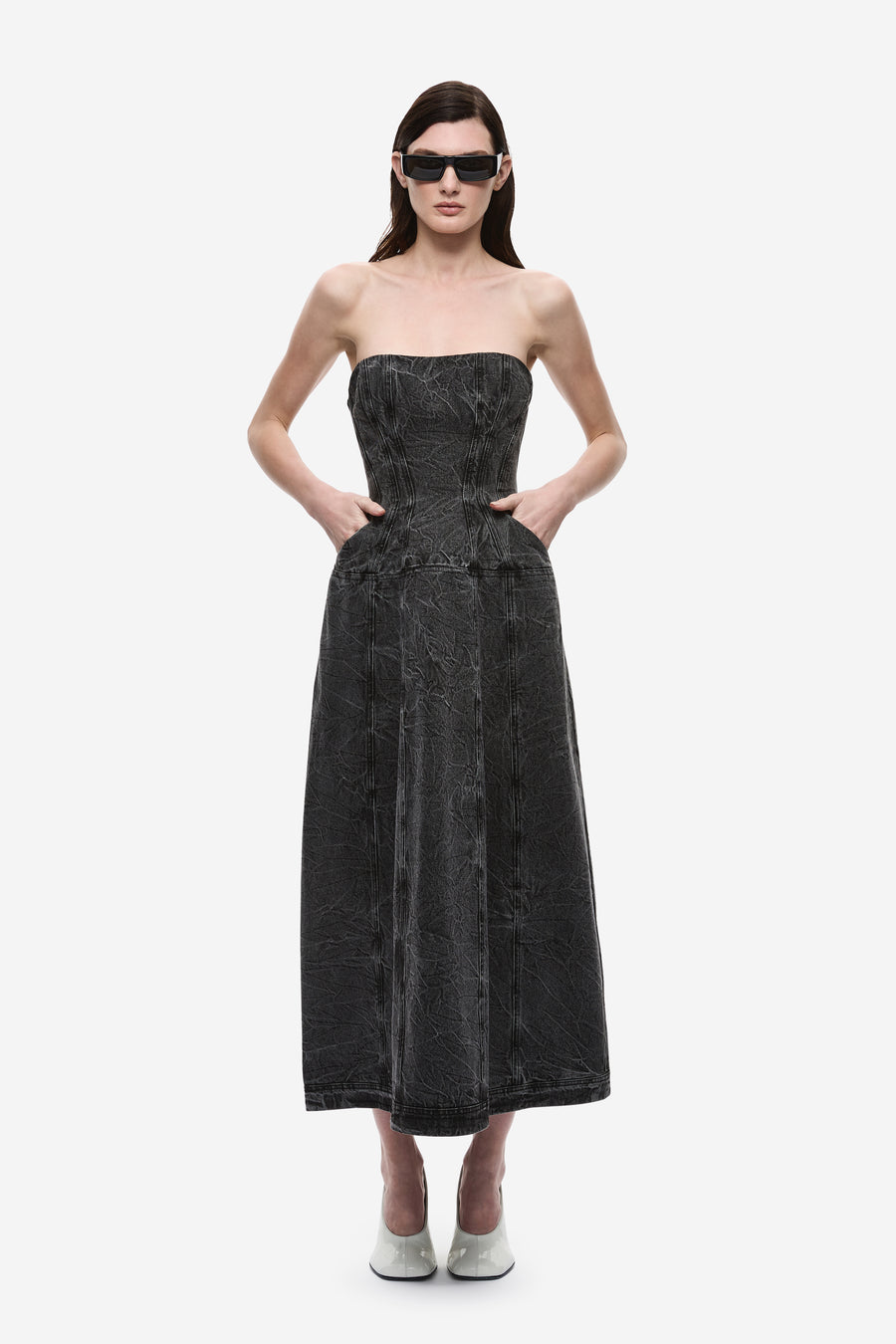 THE SCULPTED DENIM MIDI DRESS