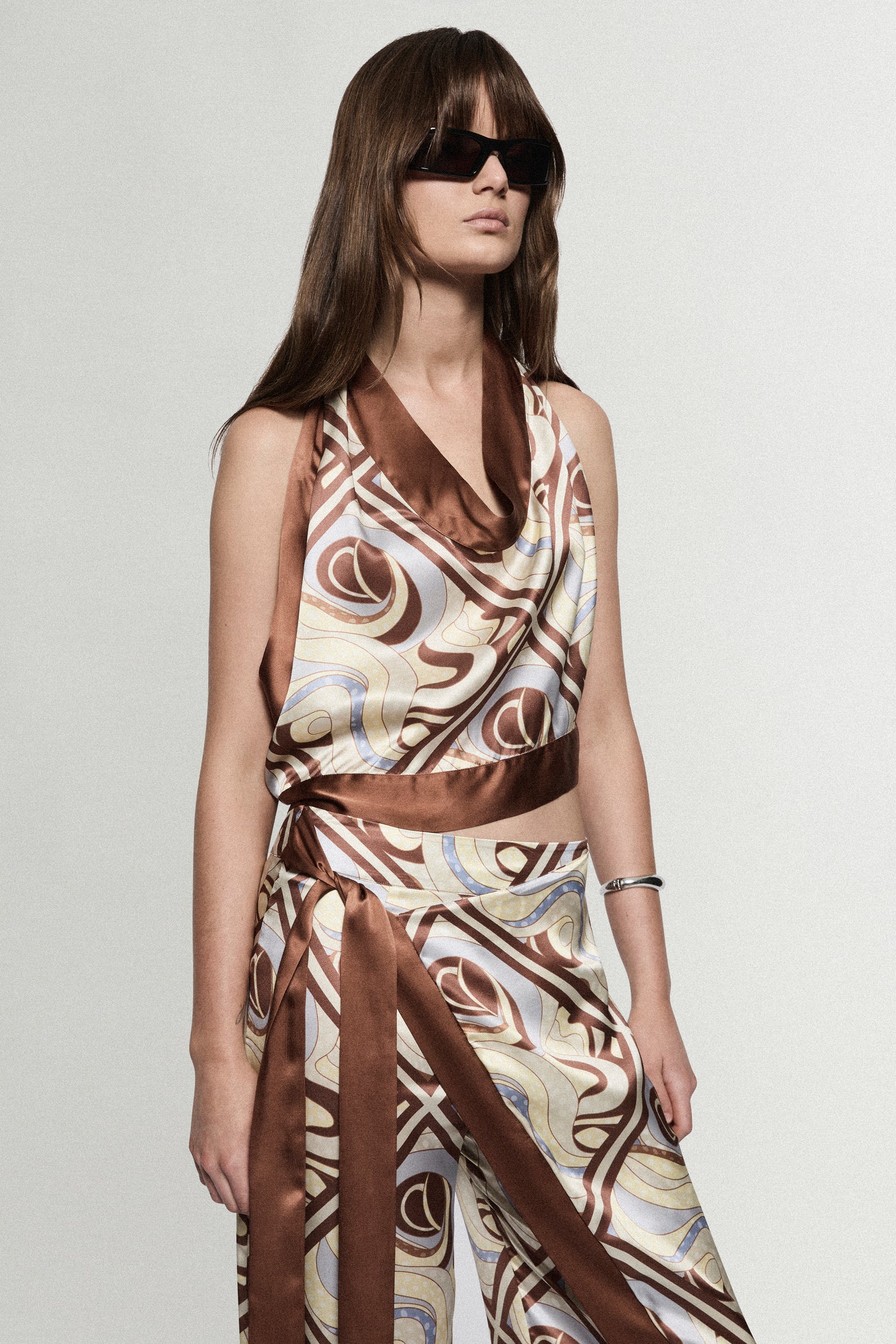 PRINTED SILK HALTER TOP