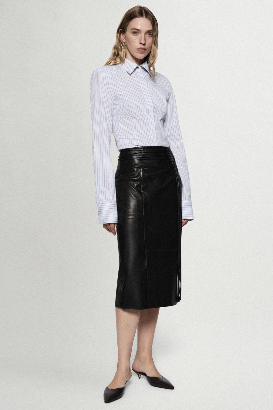 LEATHER MIDI SKIRT