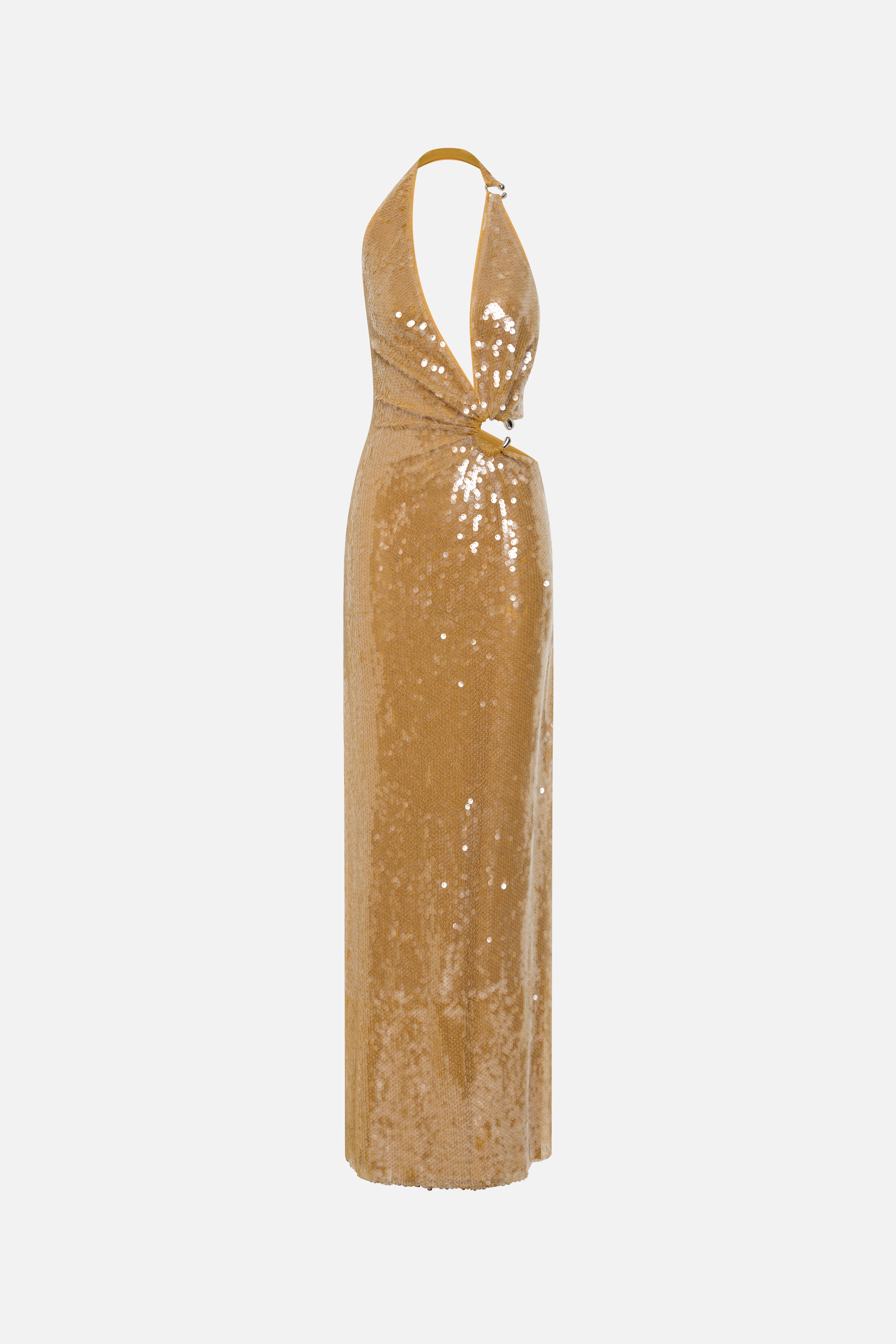 slim fit dress slacks Gold Sequin Draped Bardot Mini Dress by Chloe Lewis main image 0