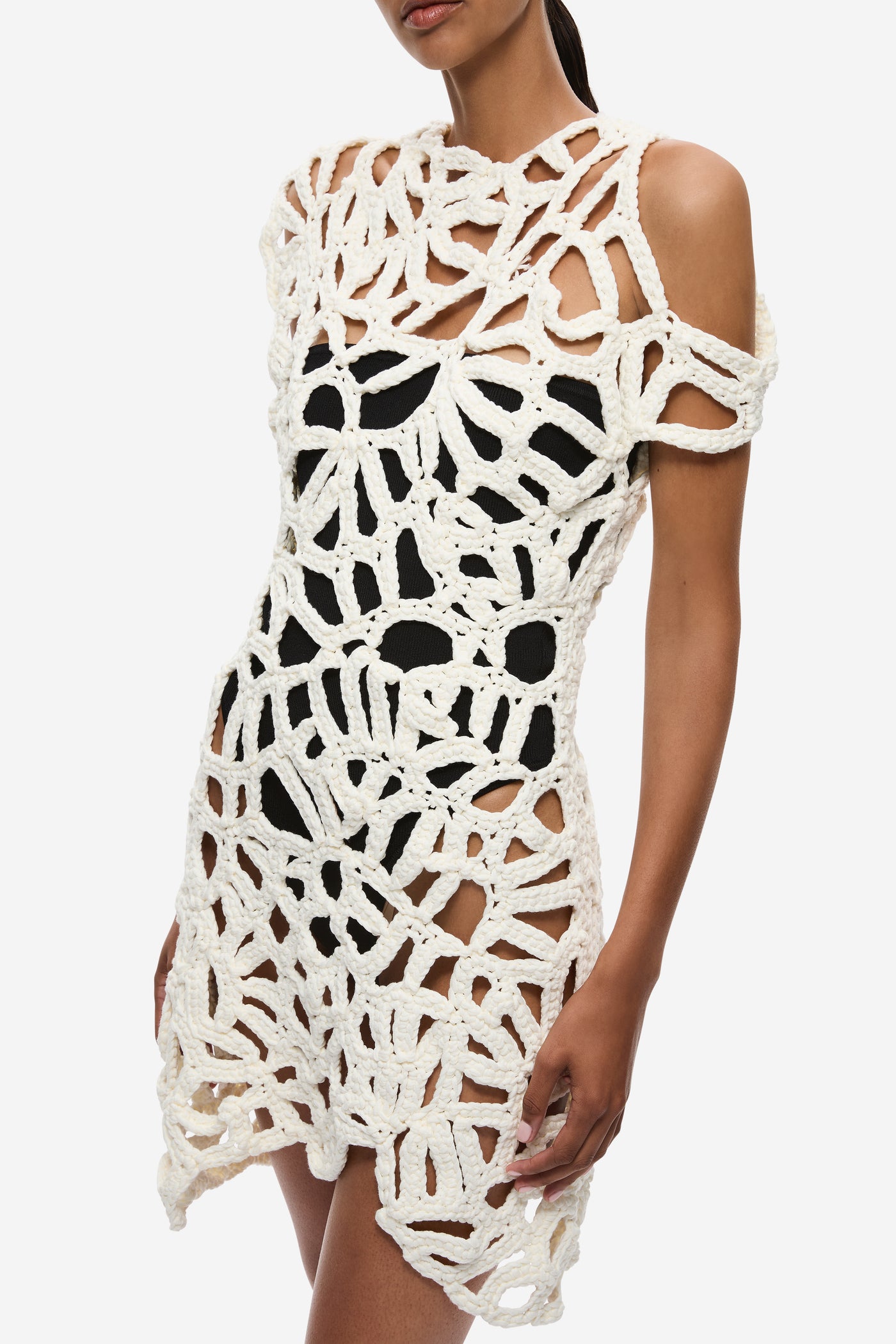 THE HAND WOVEN CROCHET MINI DRESS
