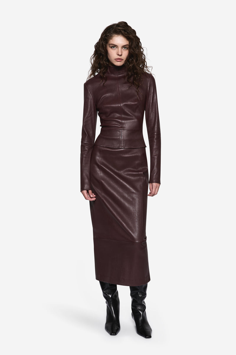 STRETCH LEATHER LONG SLEEVE TOP – MISHA
