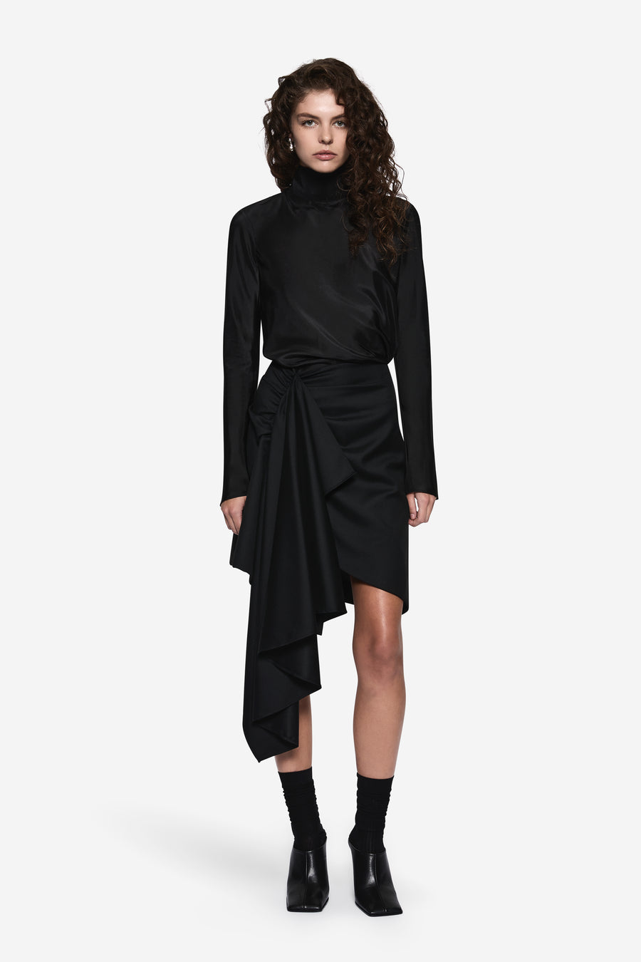 DRAPED WOOL SUITING SKIRT