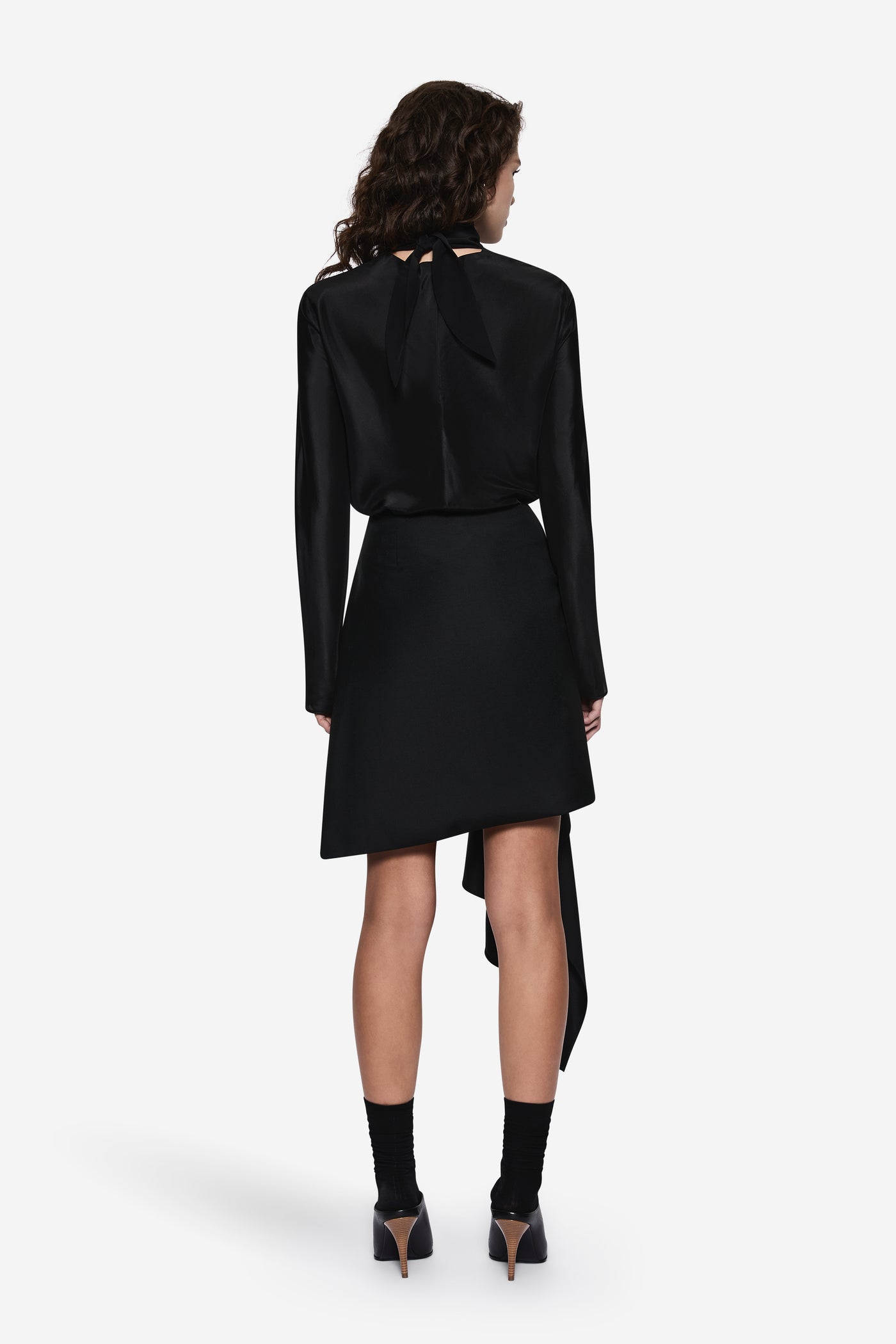 DRAPED WOOL SUITING SKIRT