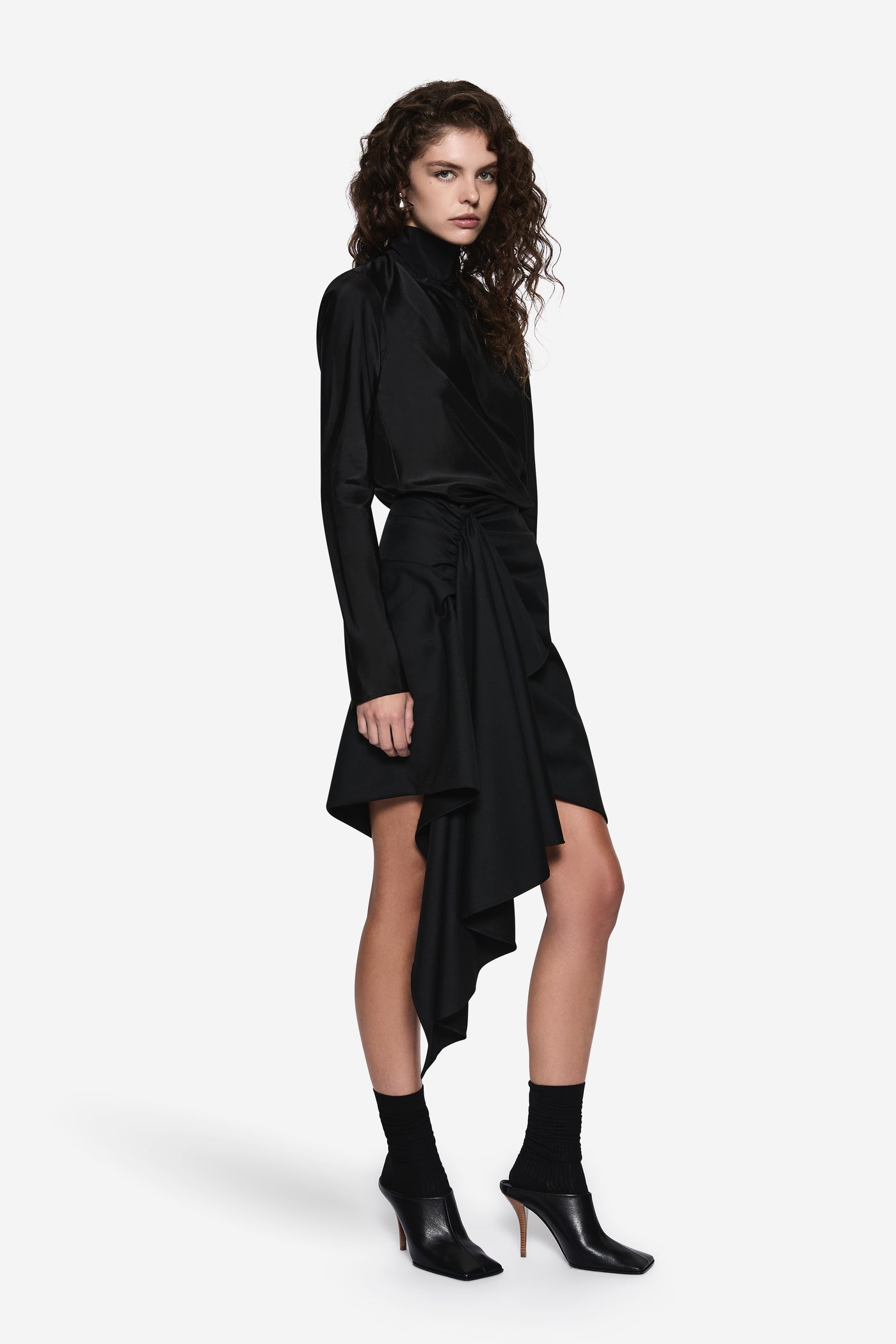 DRAPED WOOL SUITING SKIRT