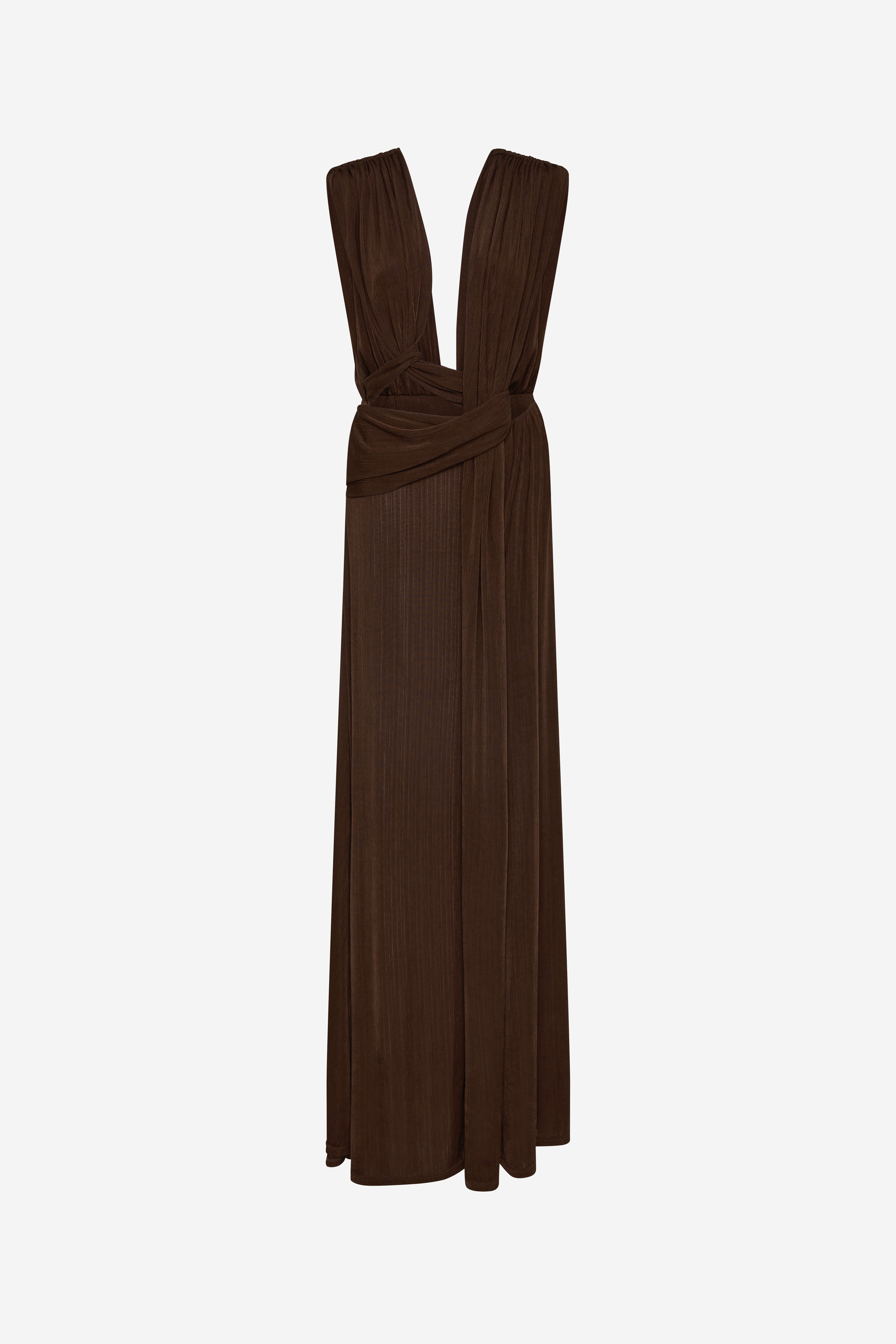 strapless open back dress Simply Brown Ribbed Bodycon Midi Lounge Dress – Forever Yanè main image 0